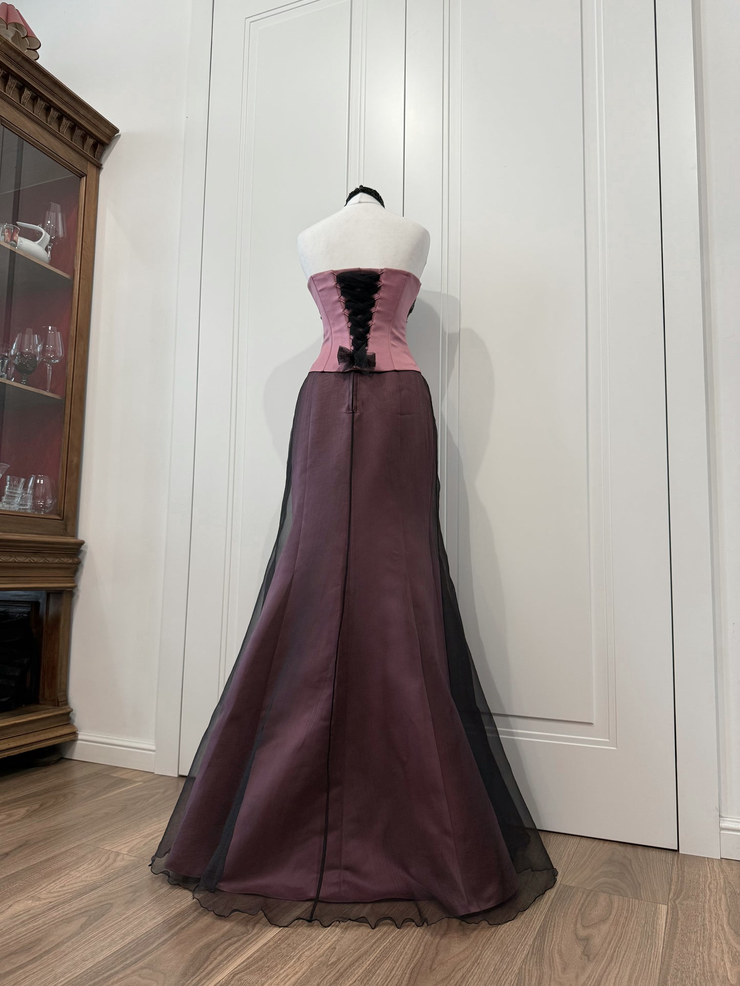 Pink & Black Halter Maxi Dress Set