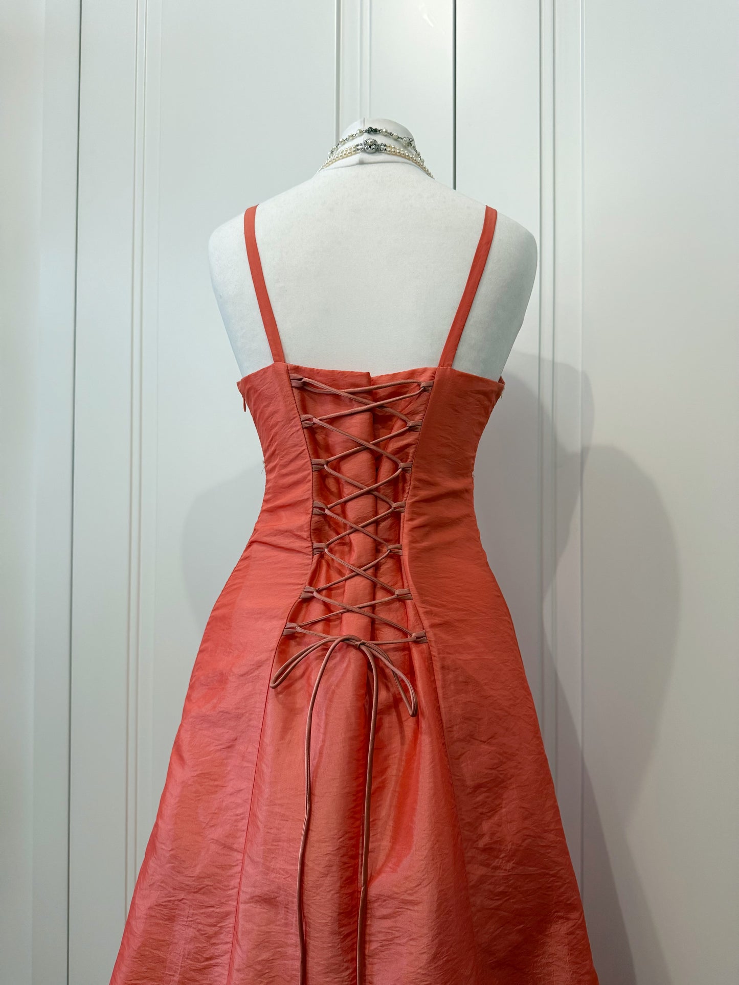 Coral long fluffy dress