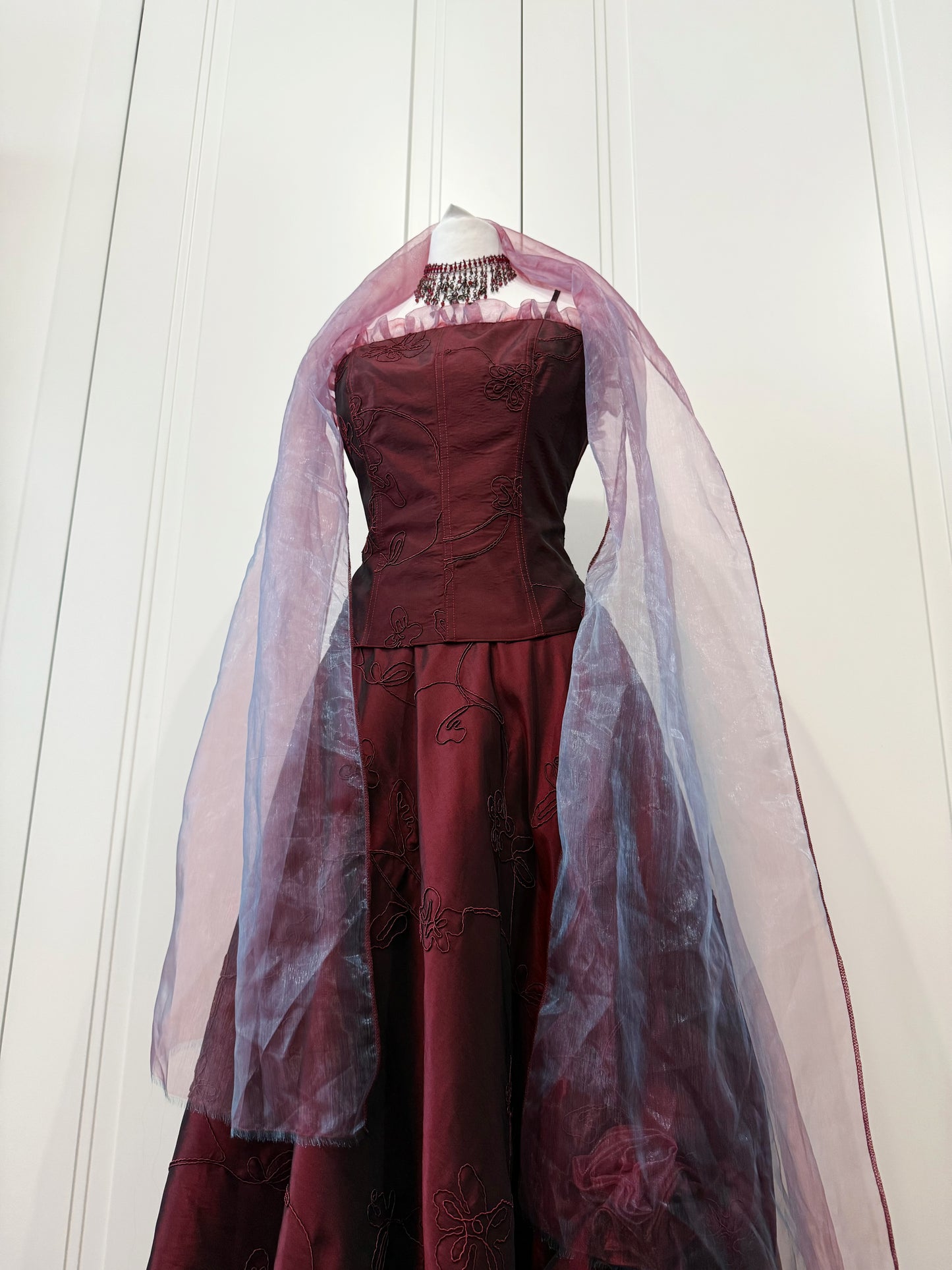 Burgundy dress set with shawl