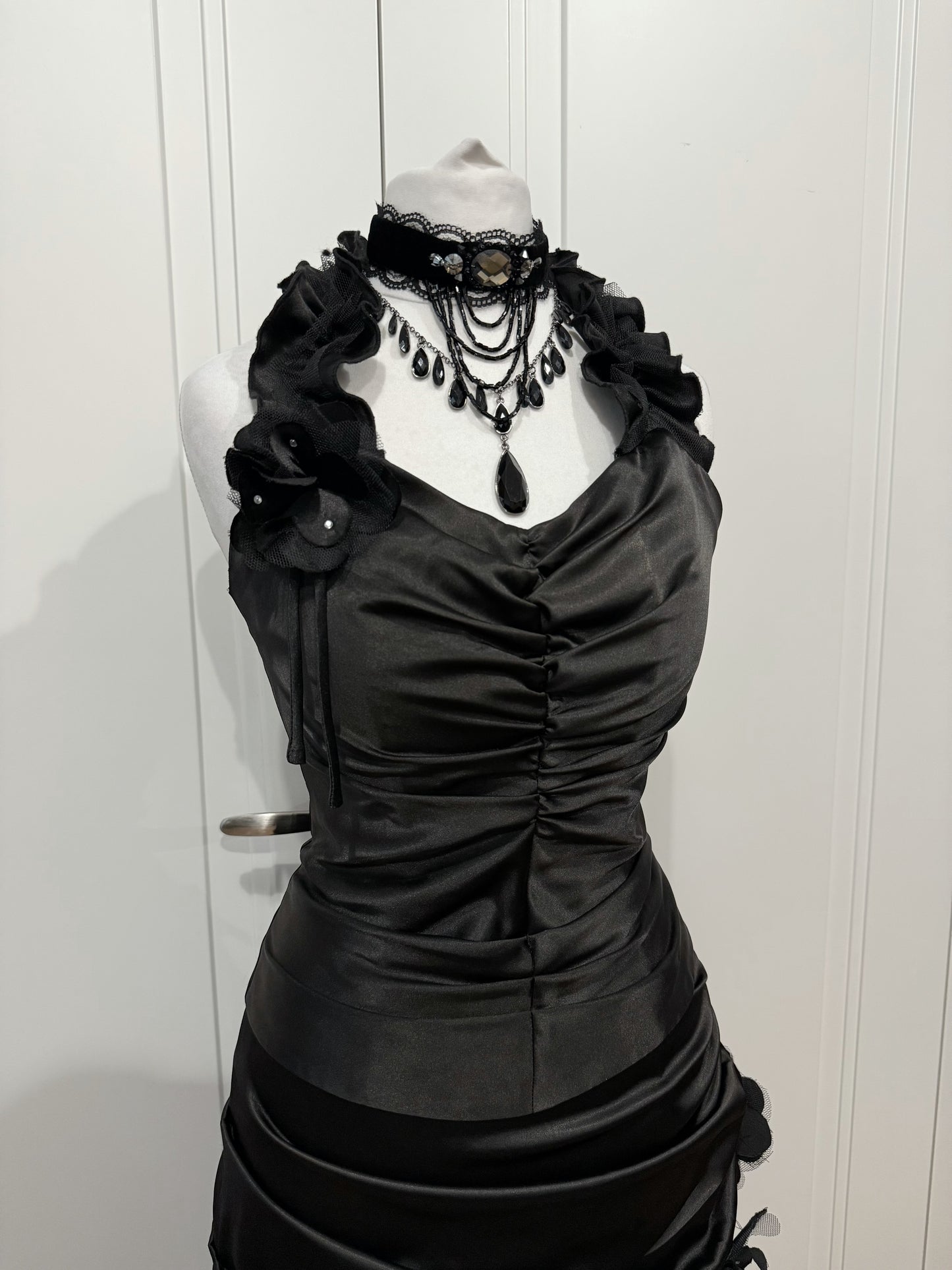 Black Satin Evening Dress Set