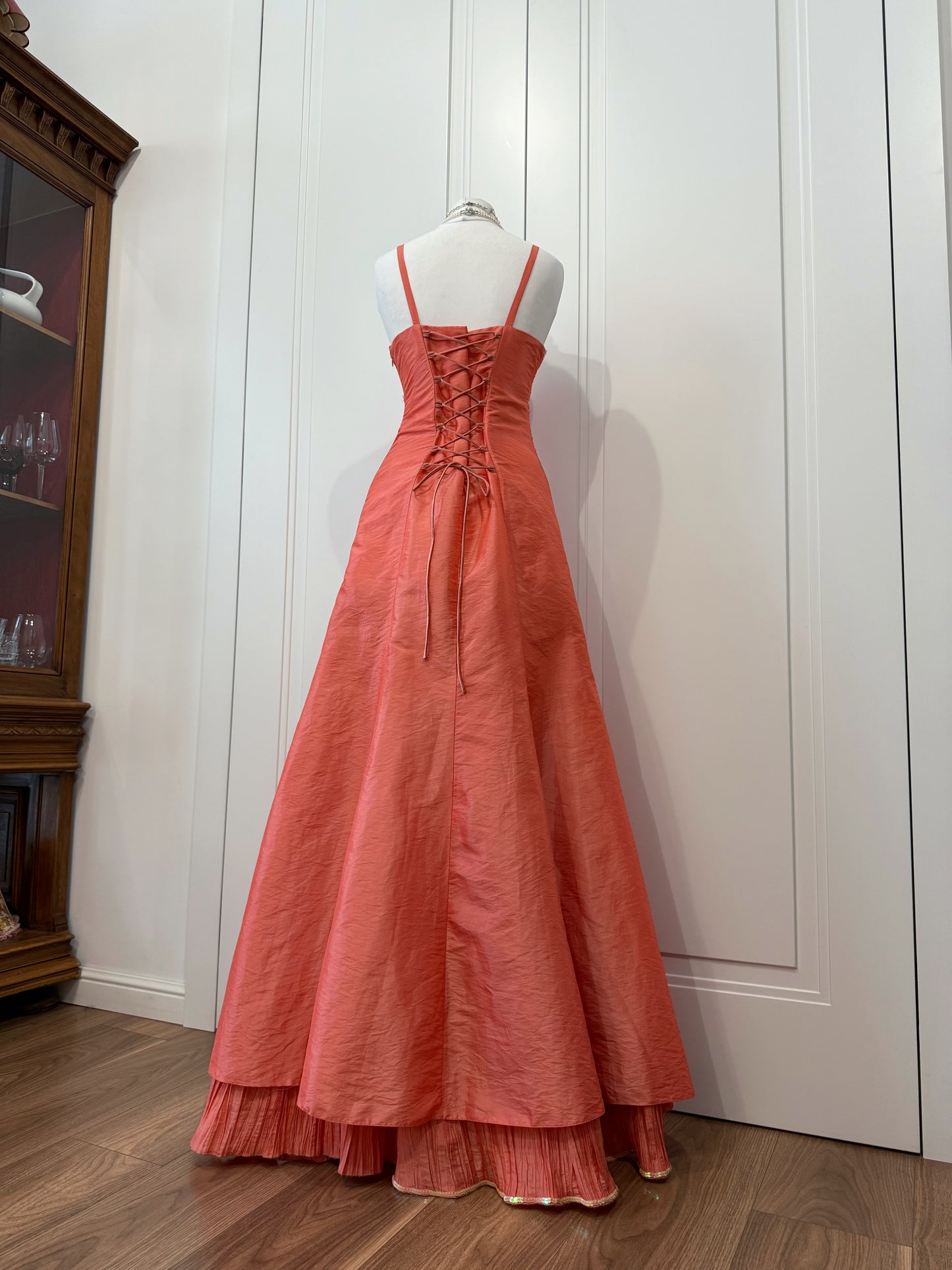 Coral long fluffy dress