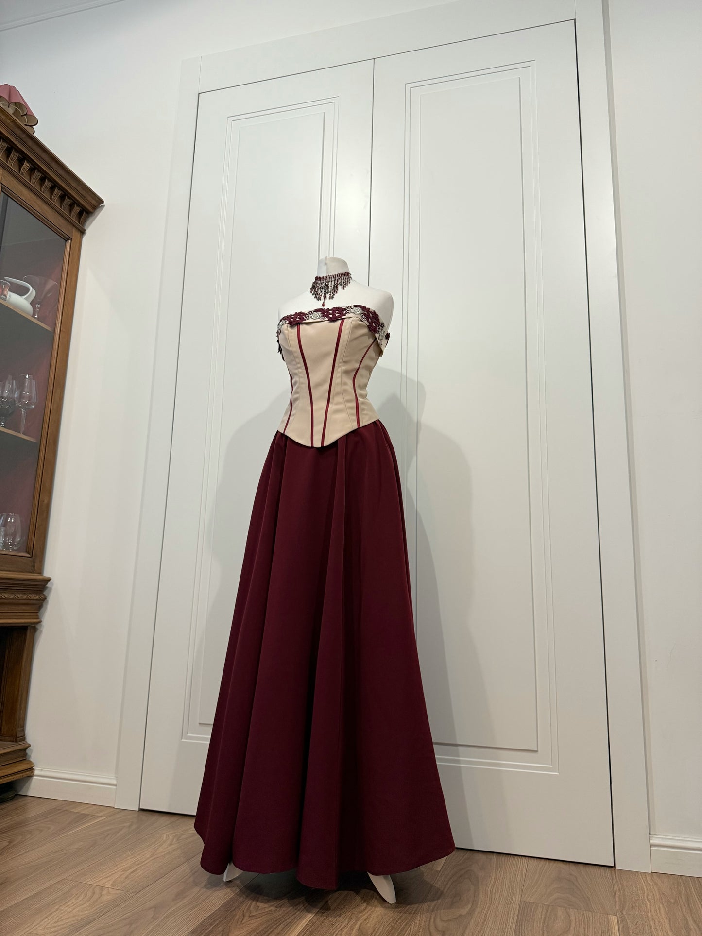 Burgundy & Ivory Long Dress Set