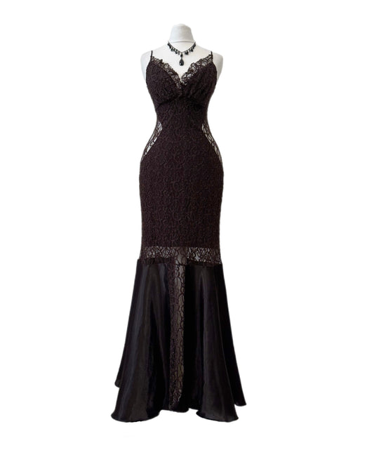 Dark Brown Lace Mermaid Dress