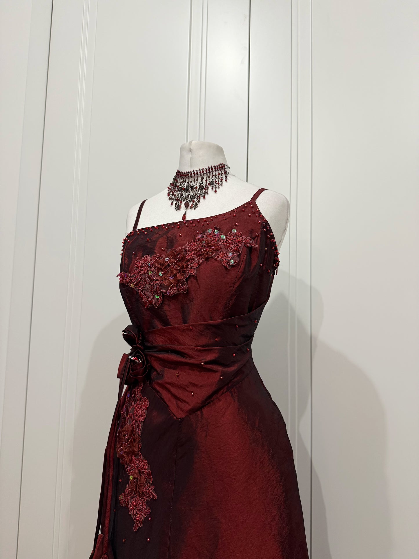 Vintage Burgundy Embellished Dress
