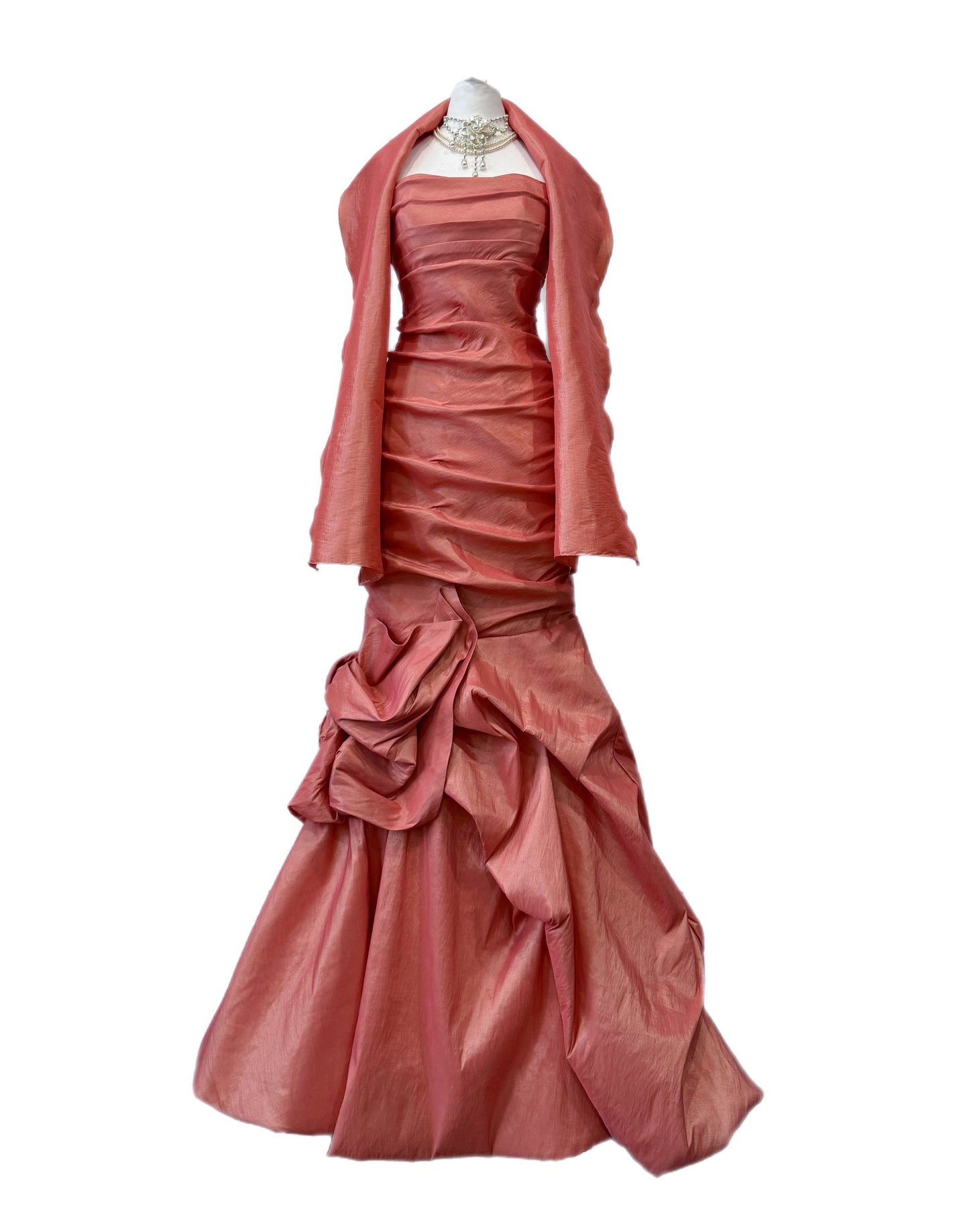 Long coral pink mermaid ball gown