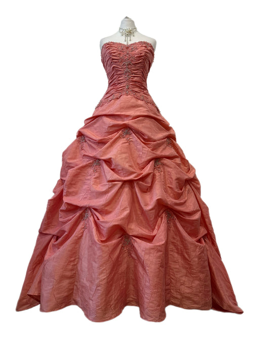 Coral Pink Embellished Ball Dress