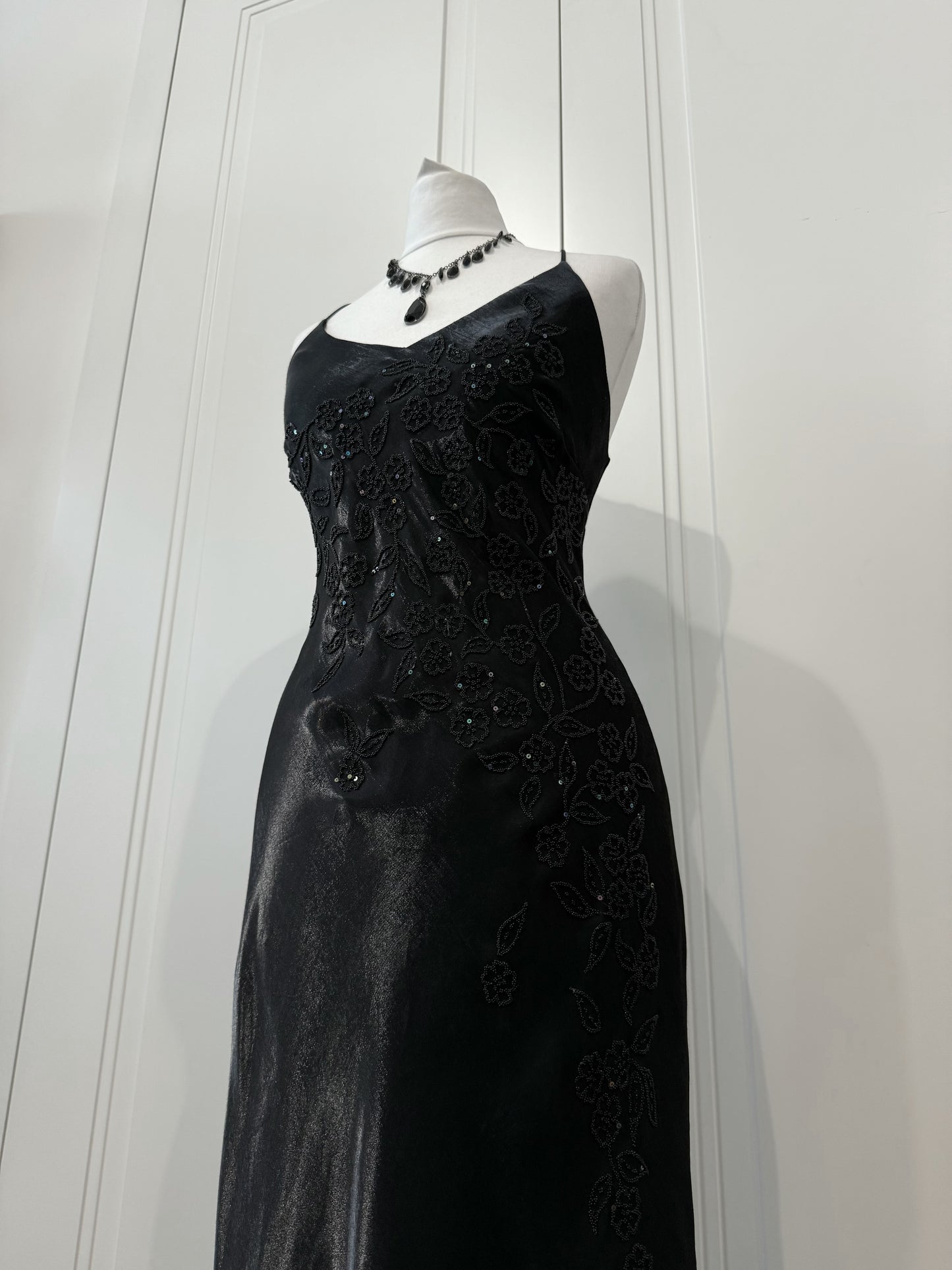 Black Whimsigoth Beaded Maxi Dress
