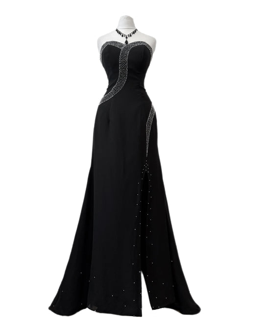 Black Rhinestone Evening Dress
