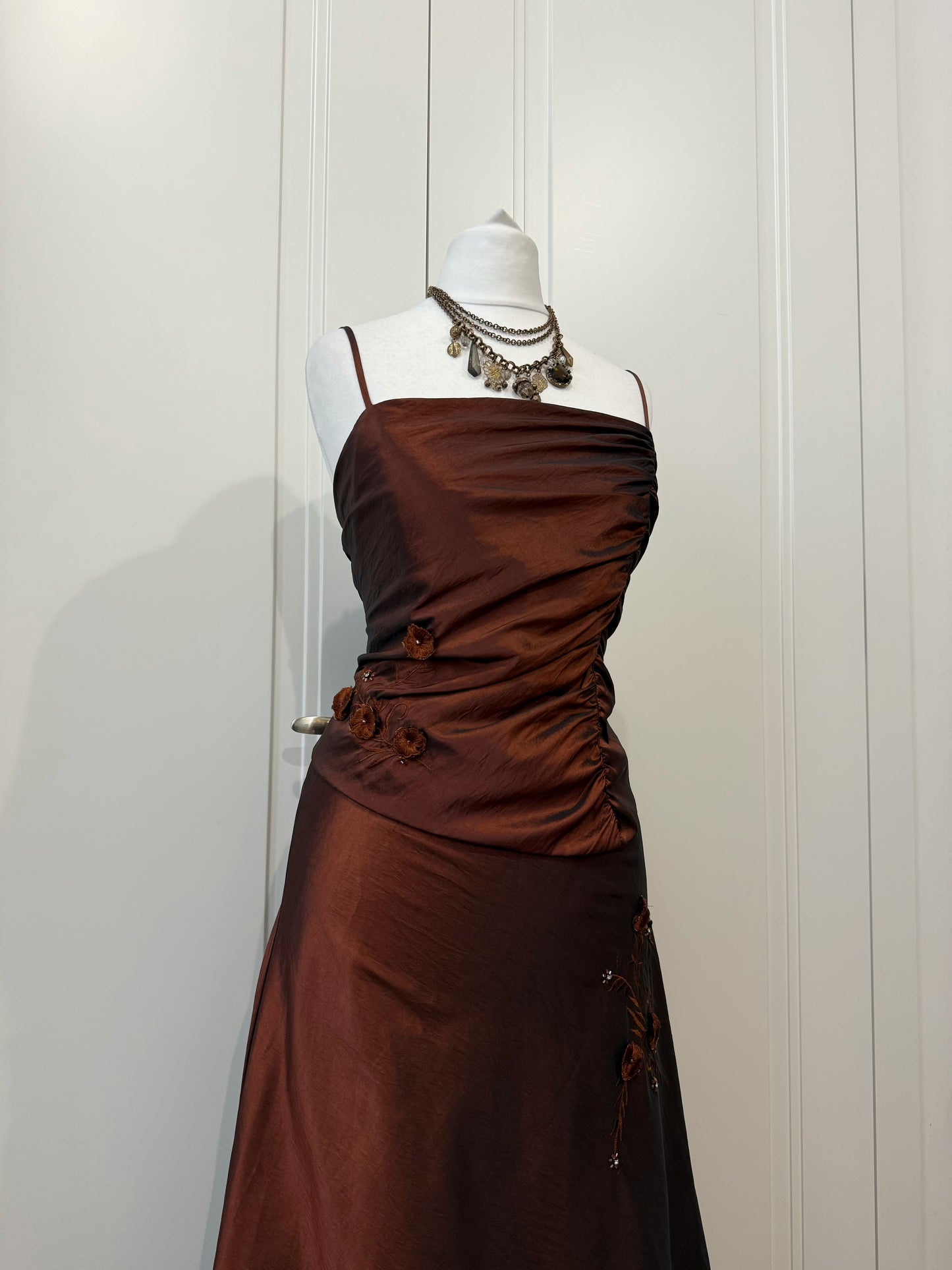 Chocolate Embroidered Evening Gown with Shawl