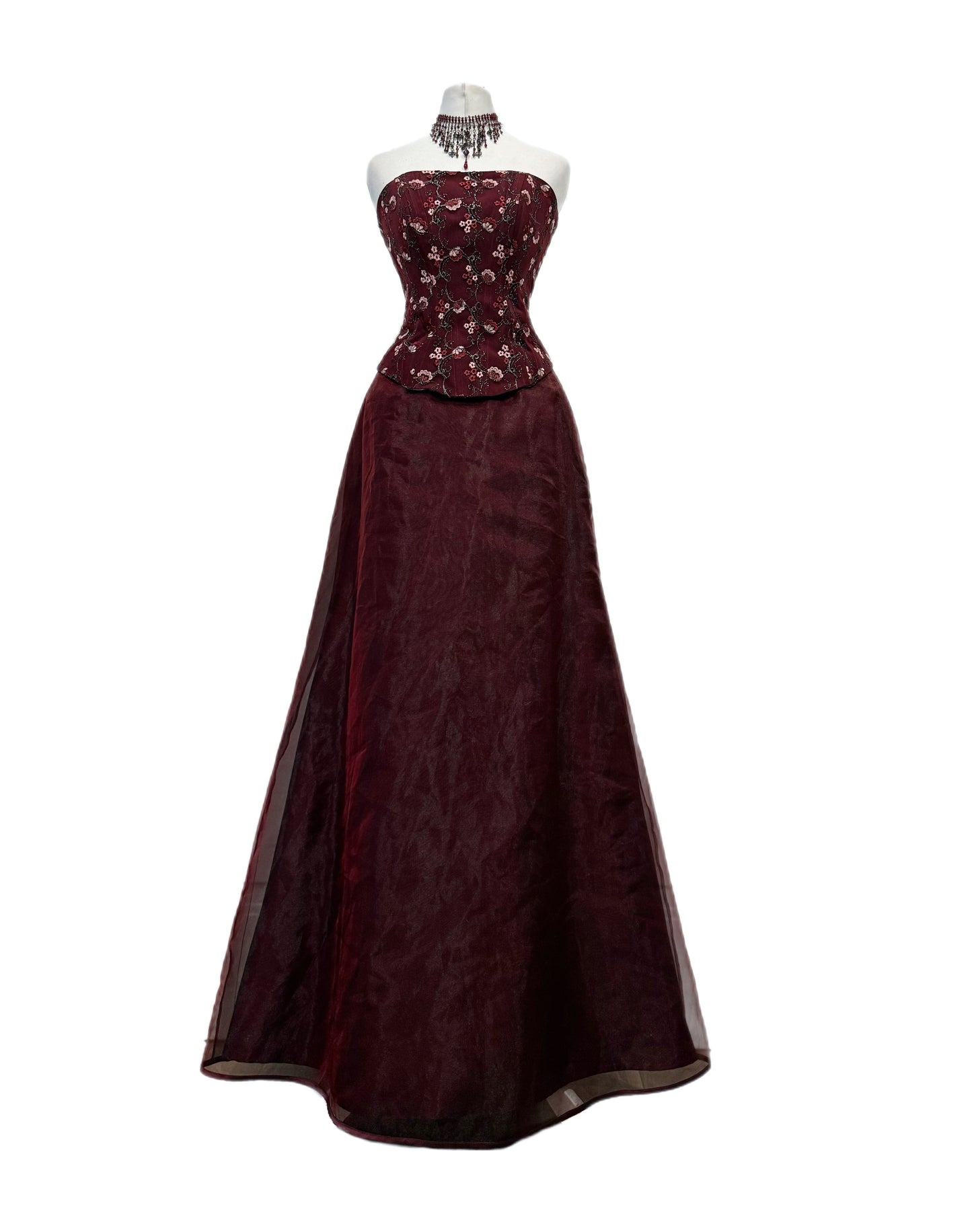 Burgundy Embroidered Maxi Dress Set
