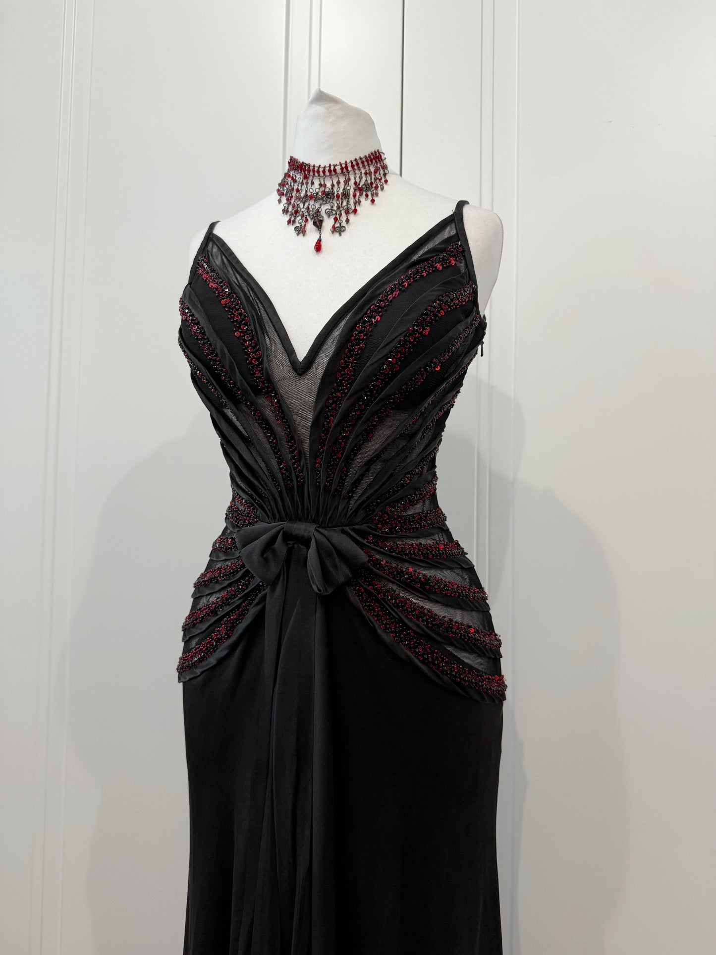 Black & Burgundy Beaded Evening Dress