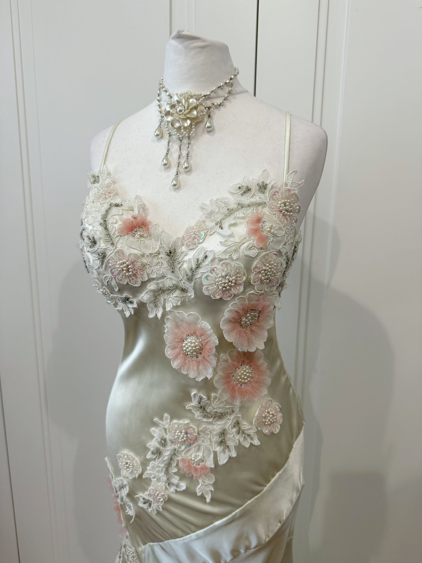 Champagne Satin Floral Mermaid Dress