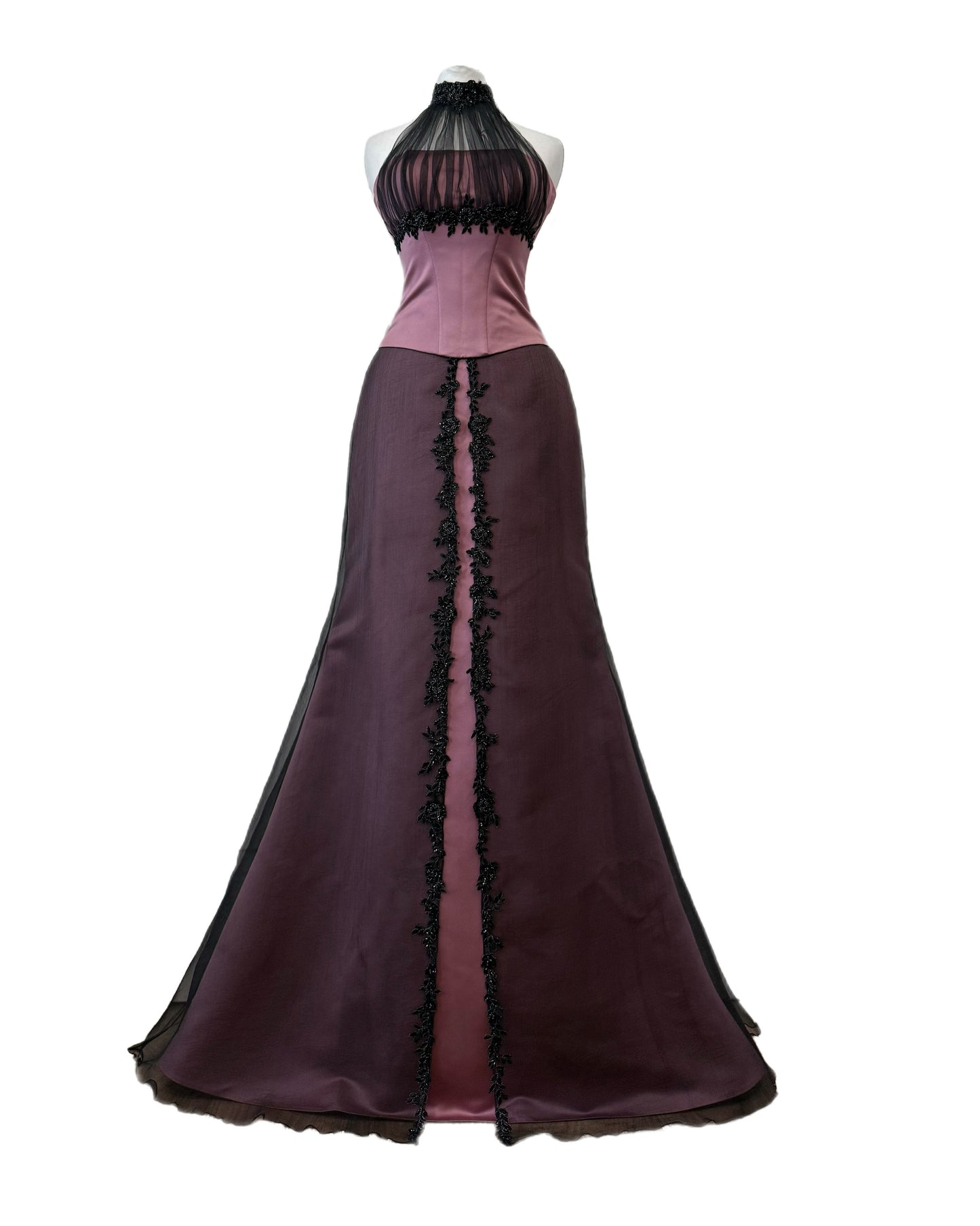 Pink & Black Halter Maxi Dress Set