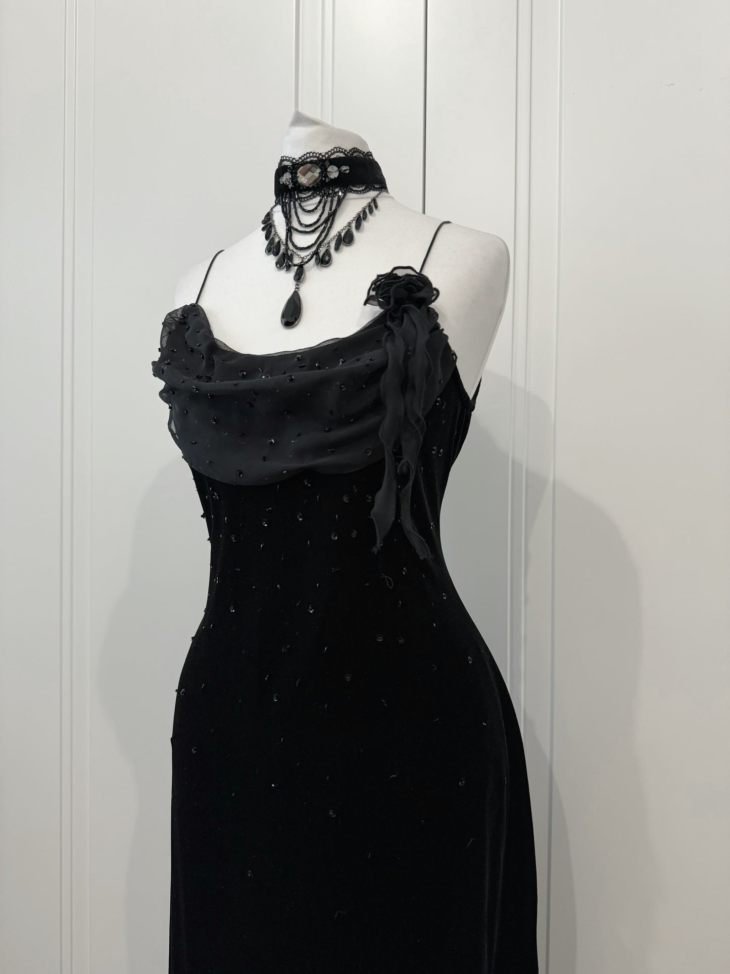 Black Velvet Asymmetric Dress