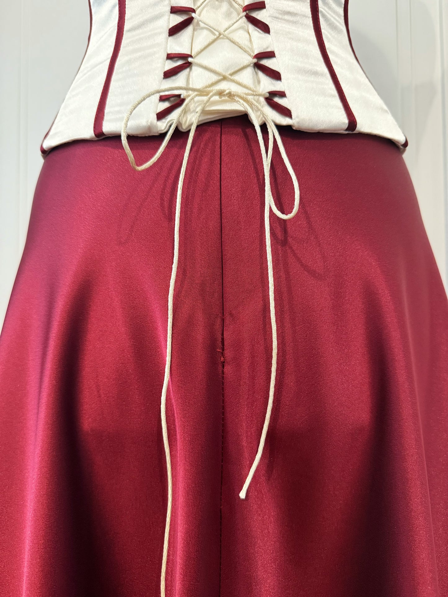 Burgundy Satin Corset Dress Set with Bolero