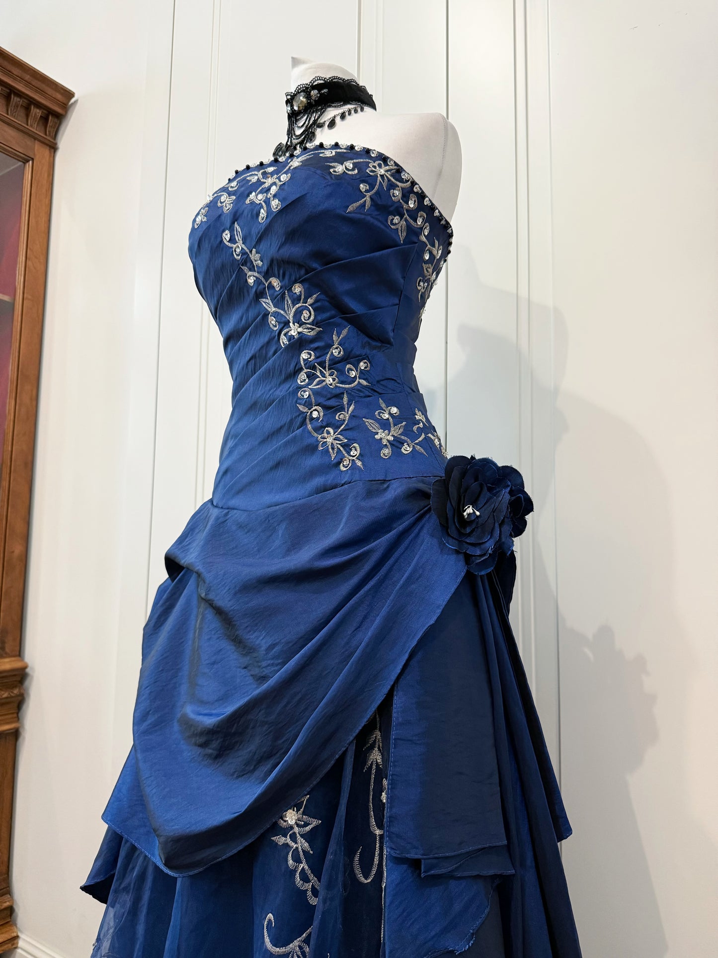 Vintage Midnight Blue Embroidered Dress