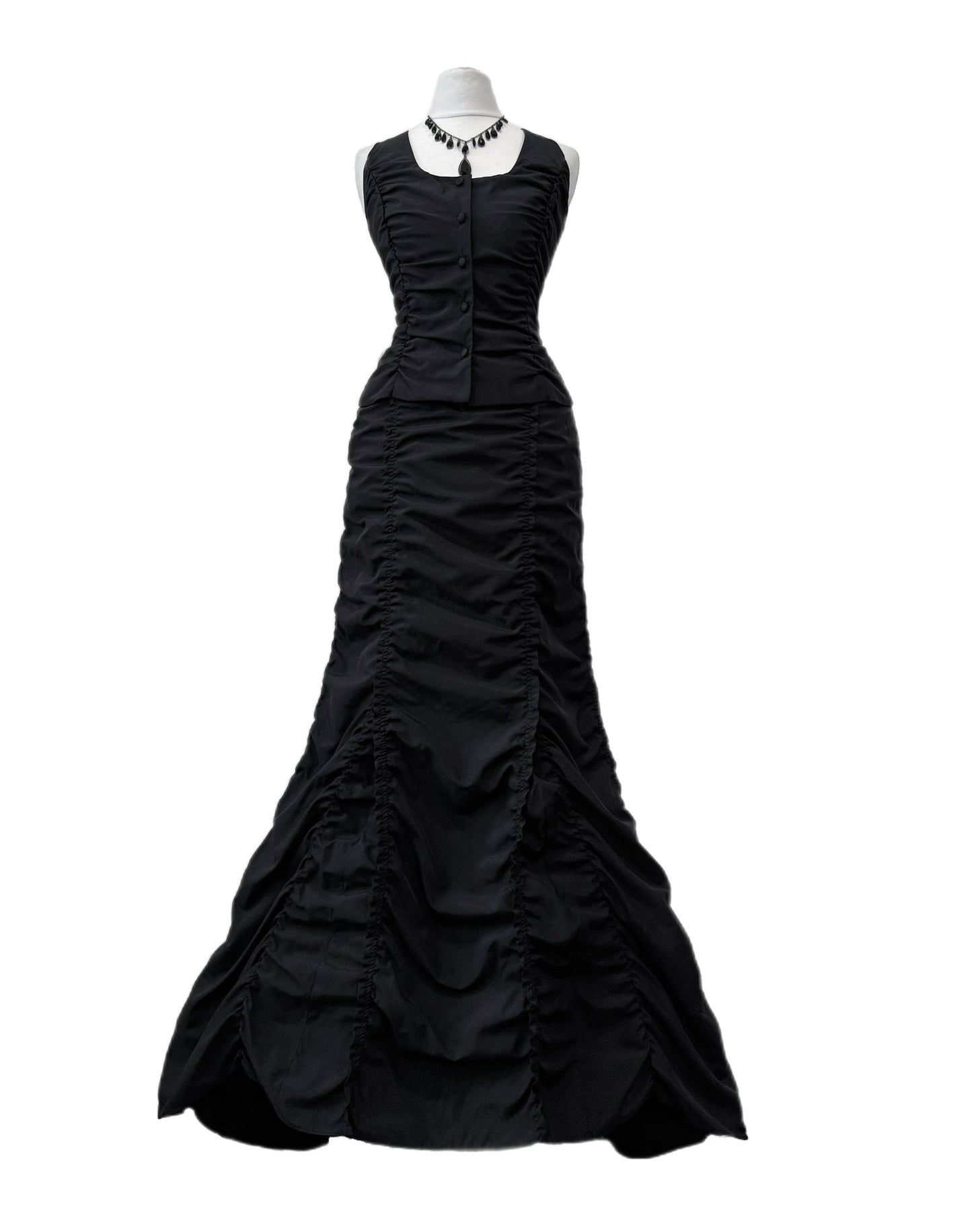 Black Ruched Evening Dress Set