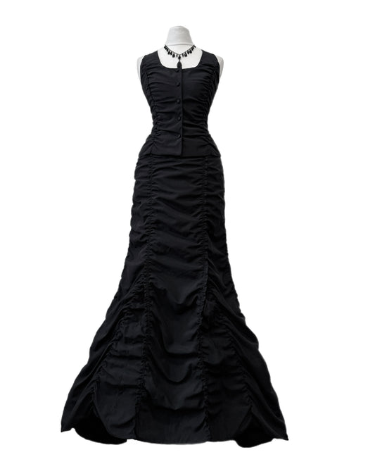 Black Ruched Evening Dress Set