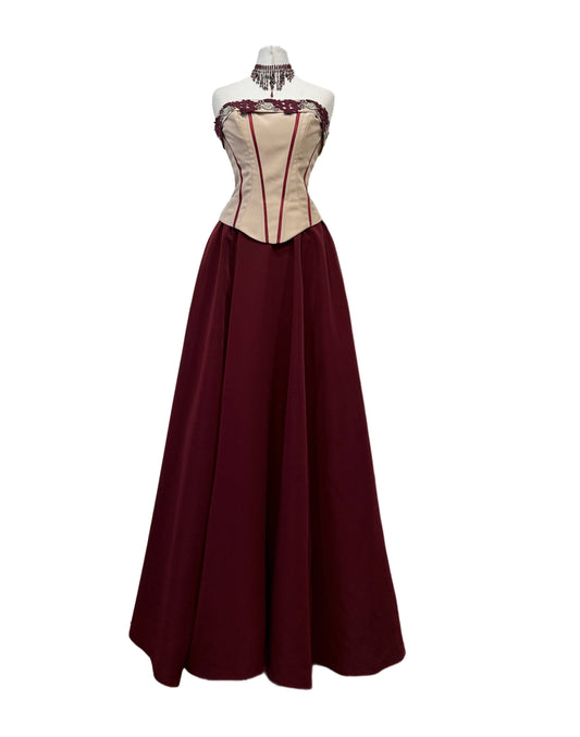 Burgundy & Ivory Long Dress Set