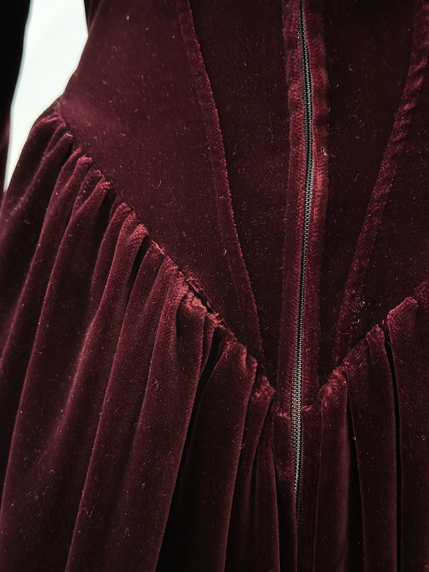 Burgundy Vintage Velvet Puff Sleeve Maxi Dress