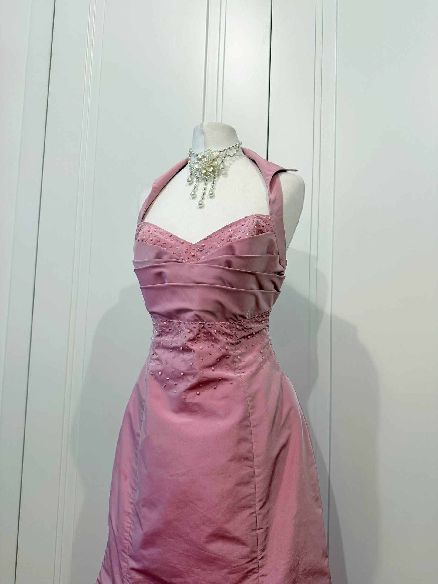 Long pale pink fluffy dress