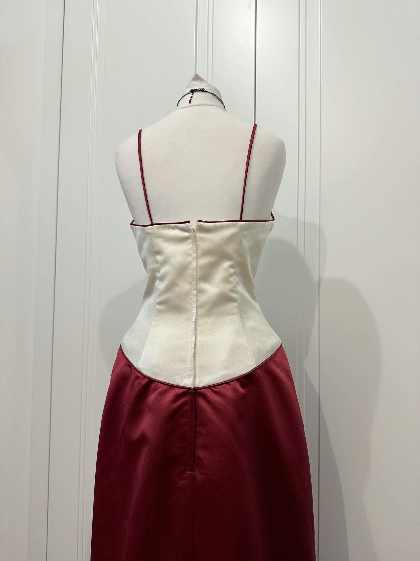 Burgundy & Cream Long Embroidered Dress