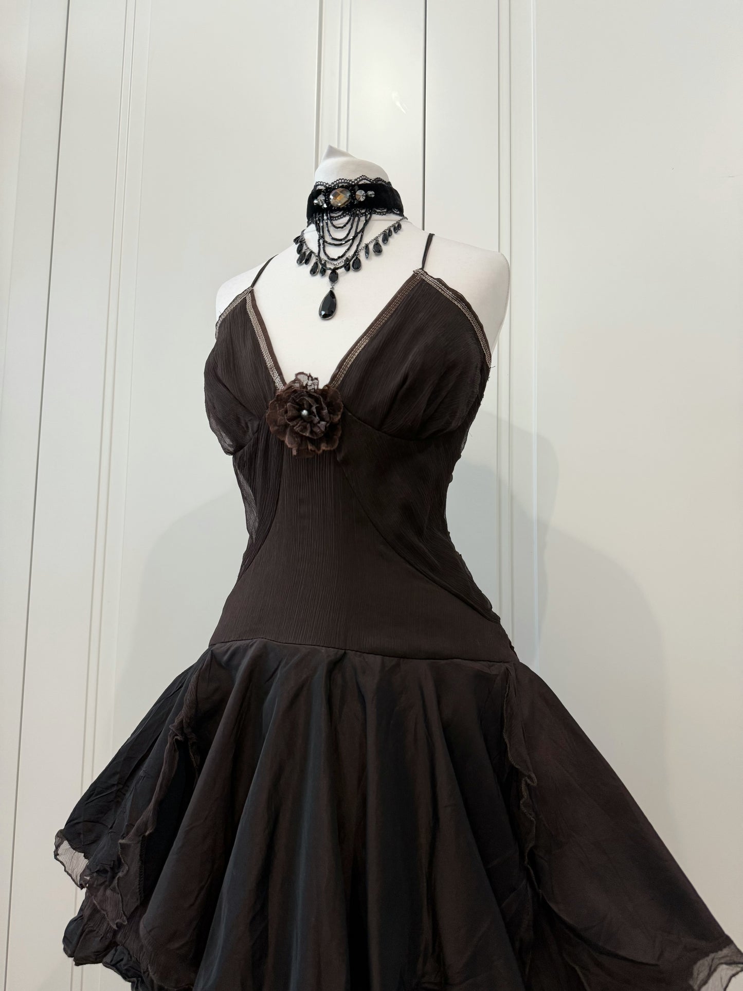 Dark Brown Ruffle Mini Party Dress