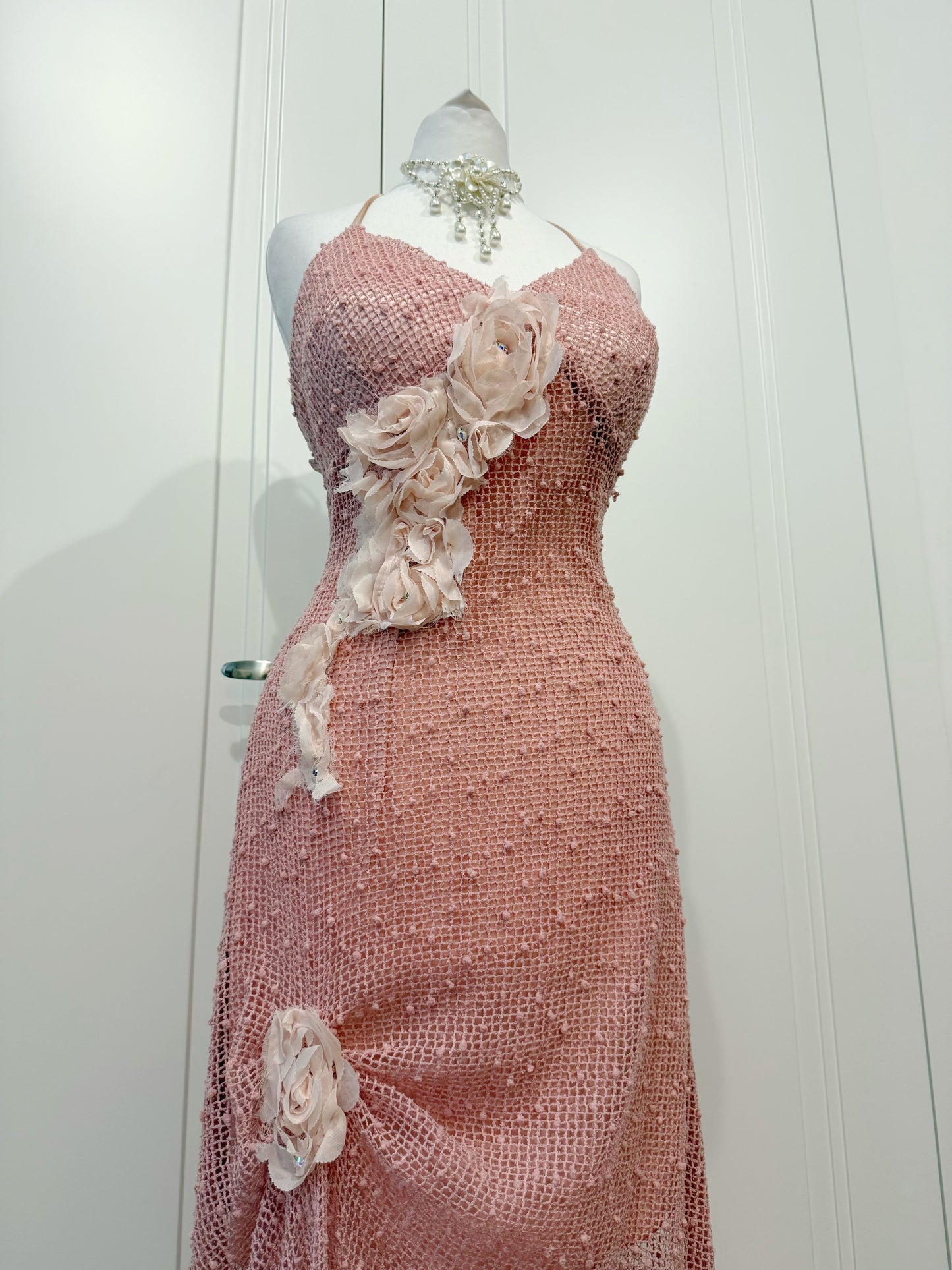 Blush Pink Rosette Mesh Dress