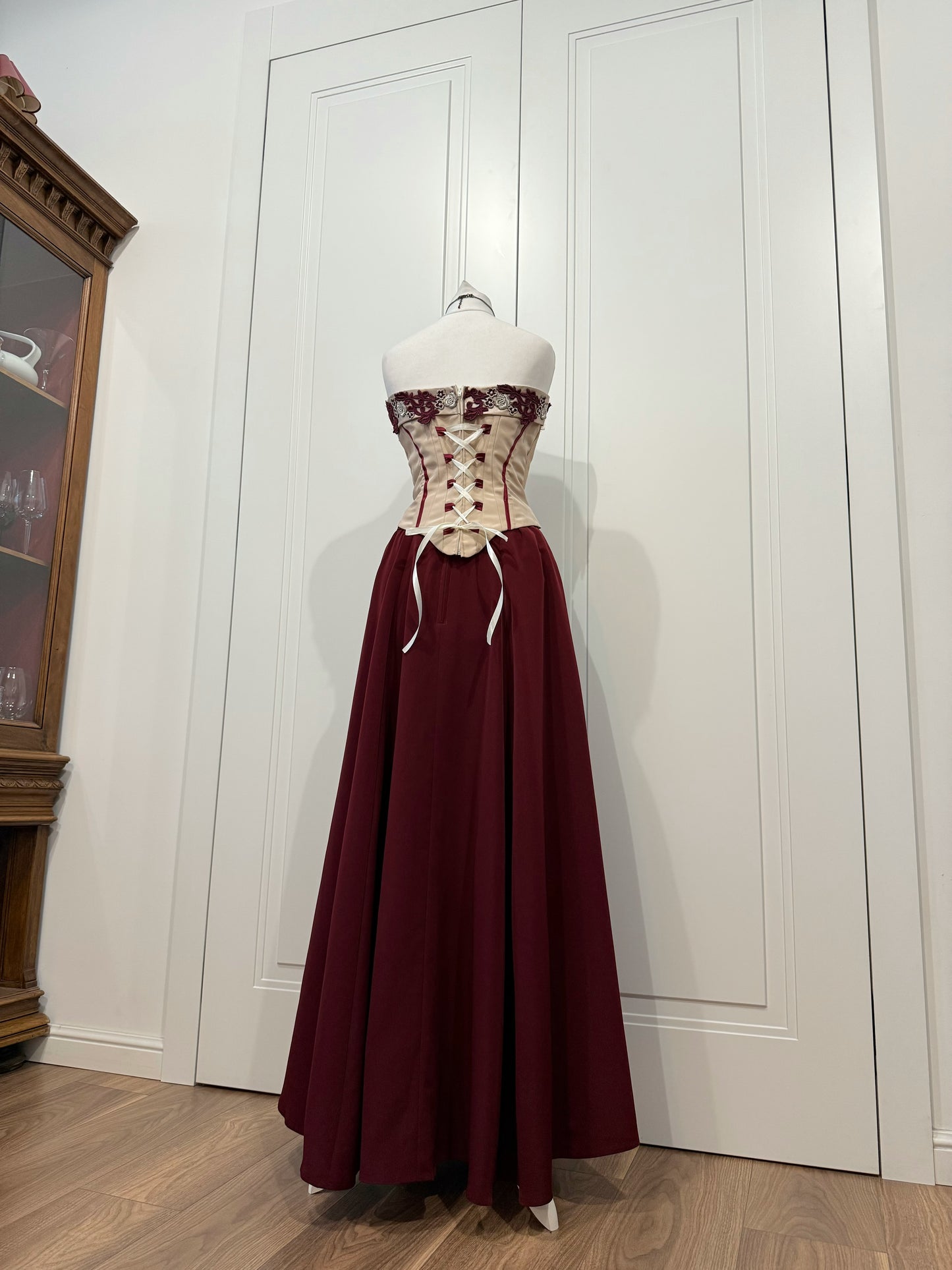 Burgundy & Ivory Long Dress Set