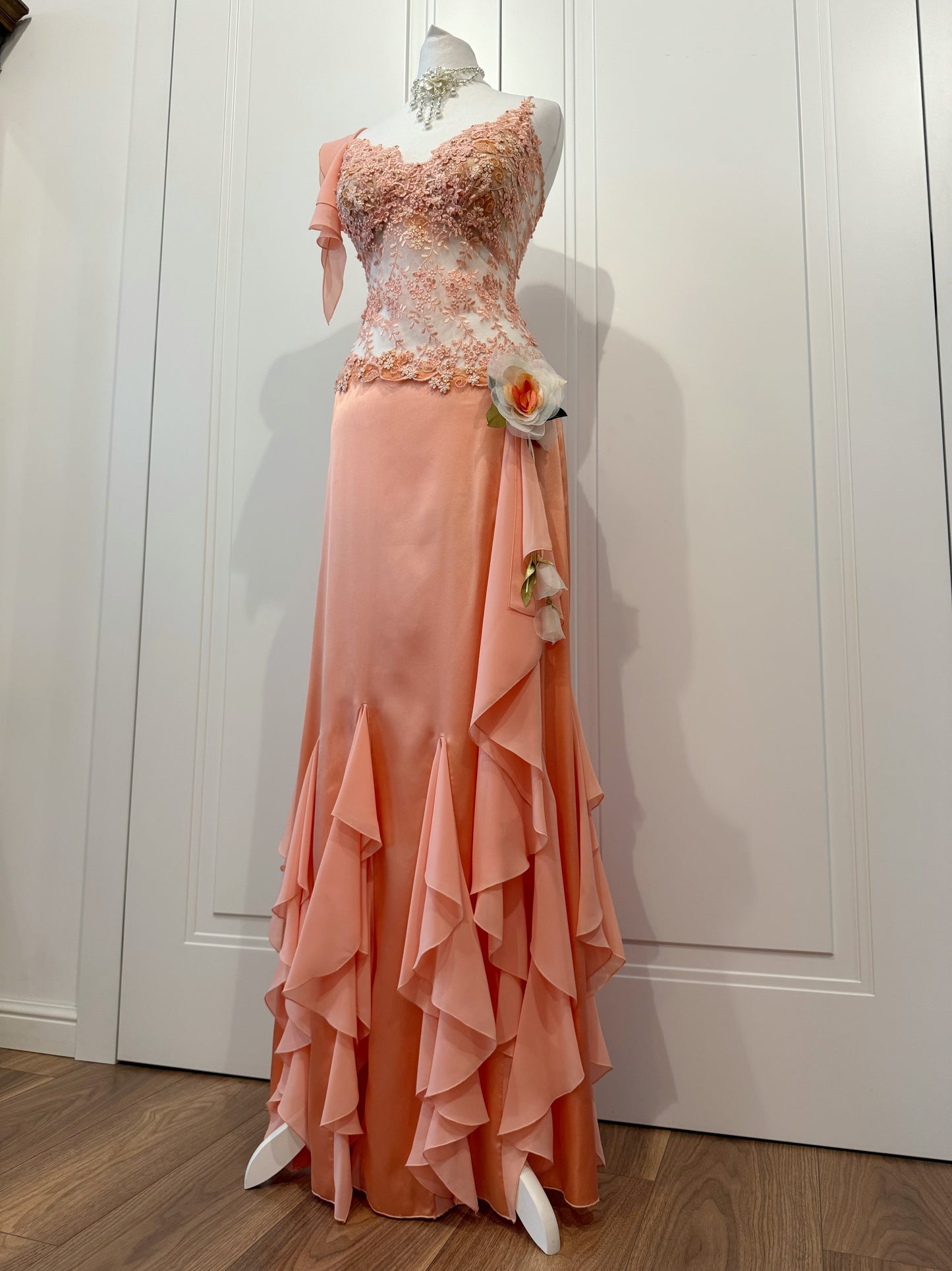 Peach Lace & Ruffle Dress