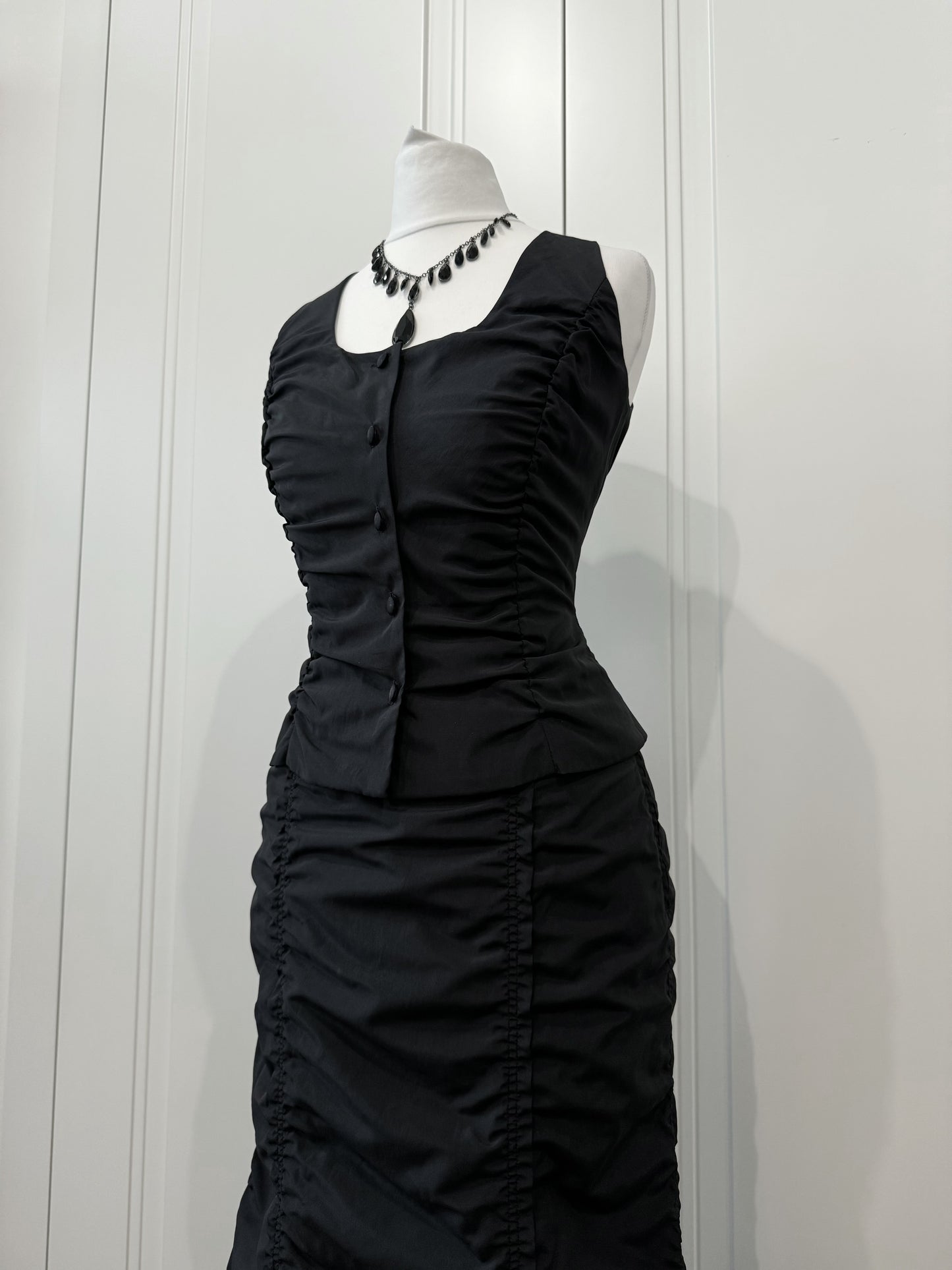 Black Ruched Evening Dress Set