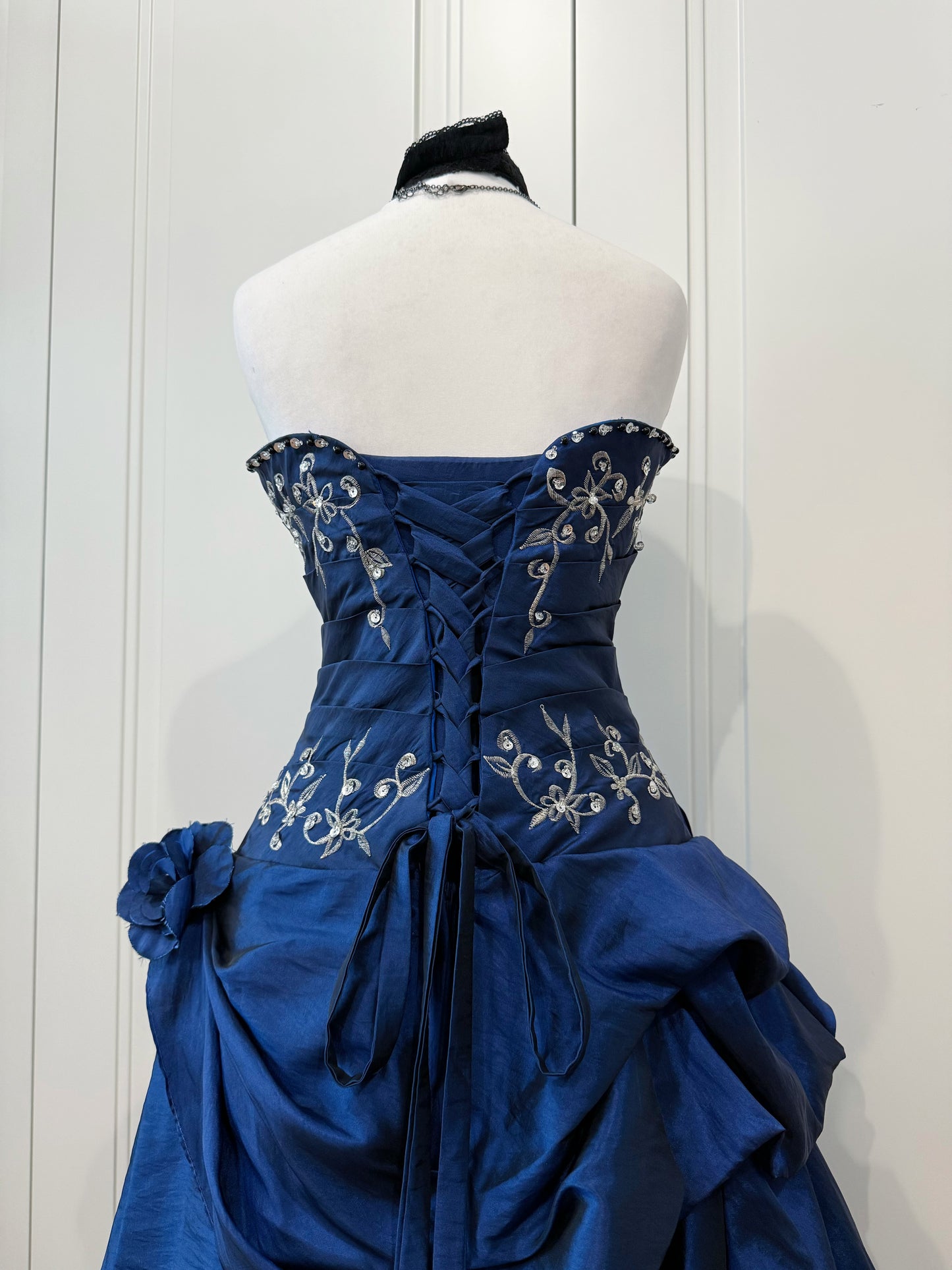Vintage Midnight Blue Embroidered Dress