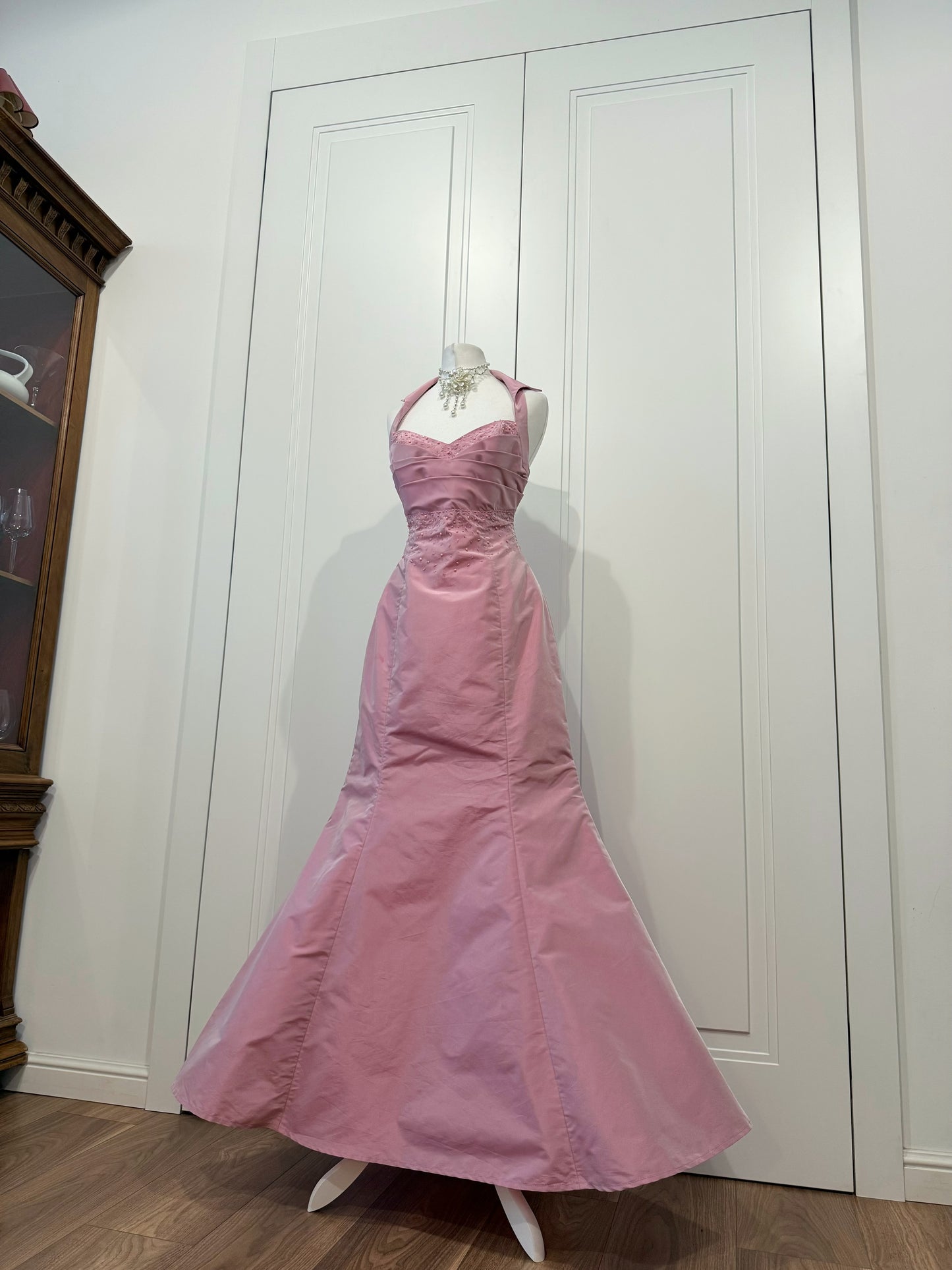 Long pale pink fluffy dress