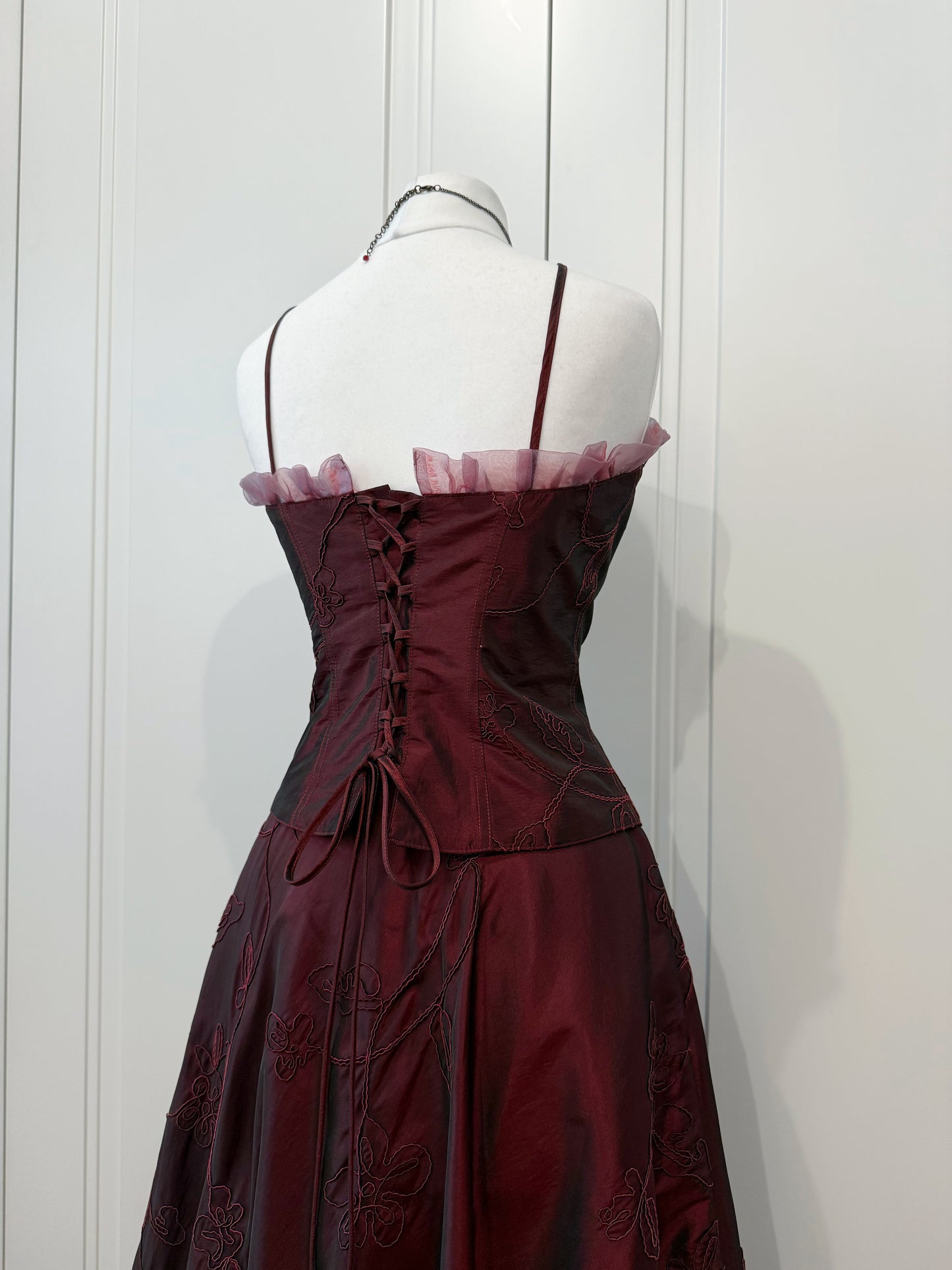 Burgundy dress set with shawl