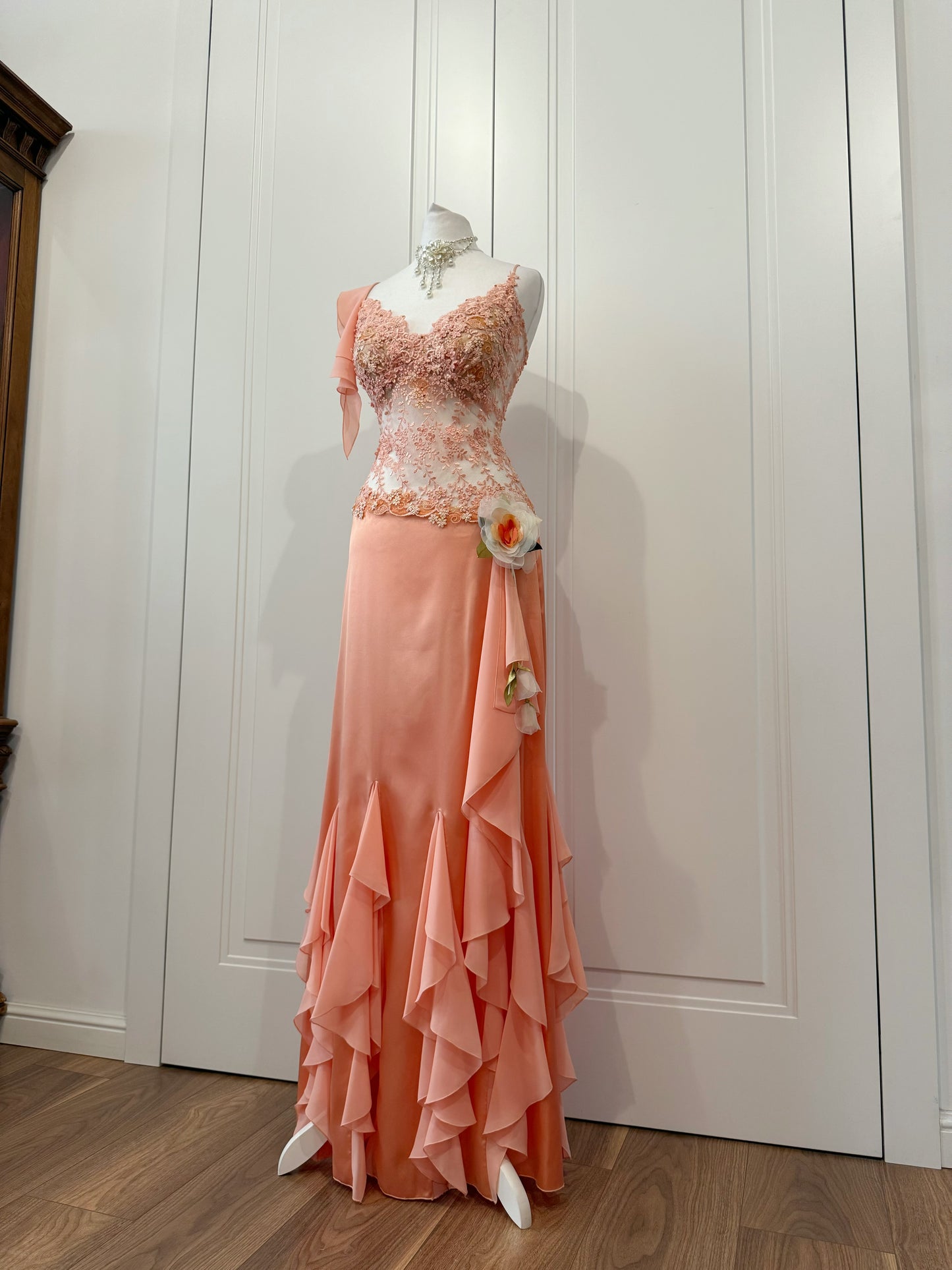 Peach Lace & Ruffle Dress