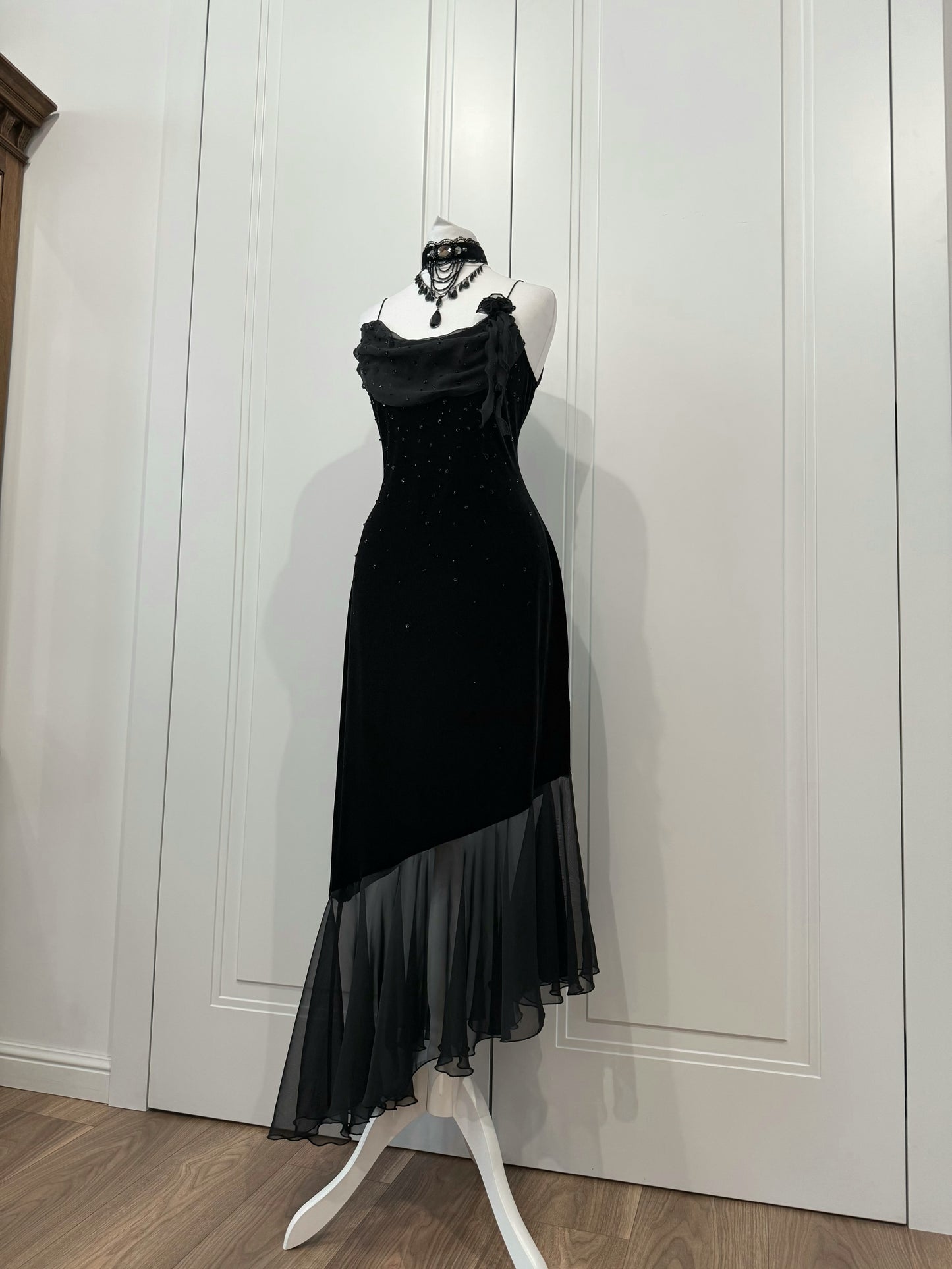 Black Velvet Asymmetric Dress