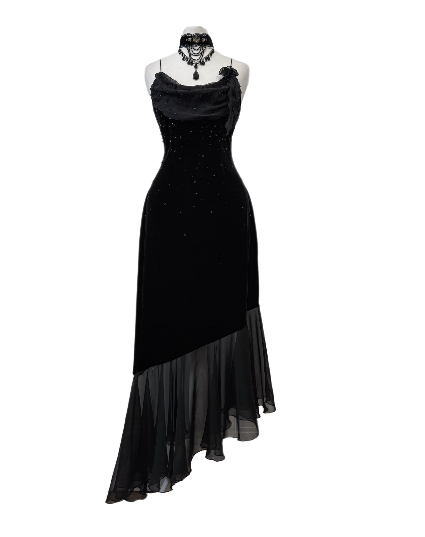 Black Velvet Asymmetric Dress