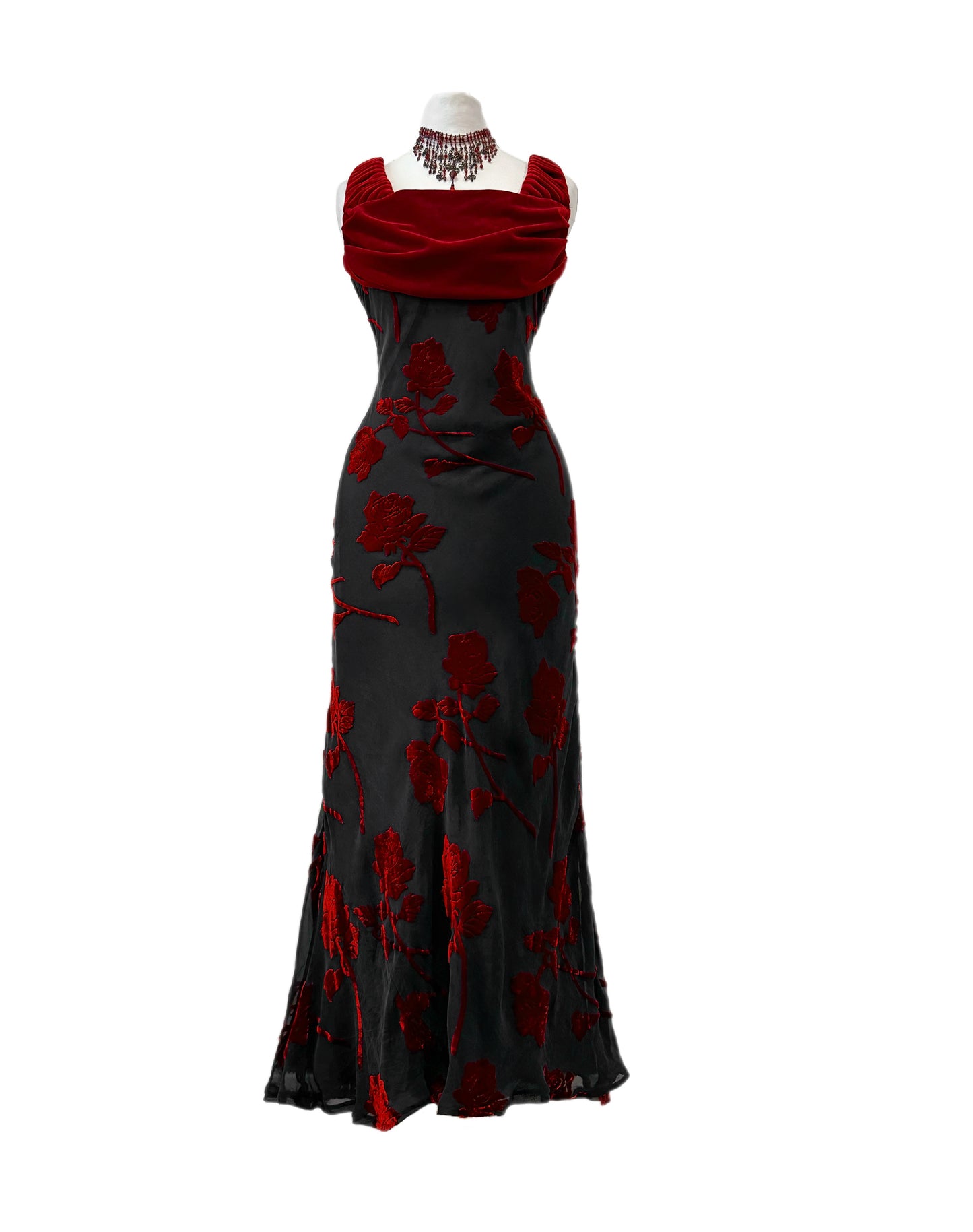 Black & Red Velvet Rose Dress