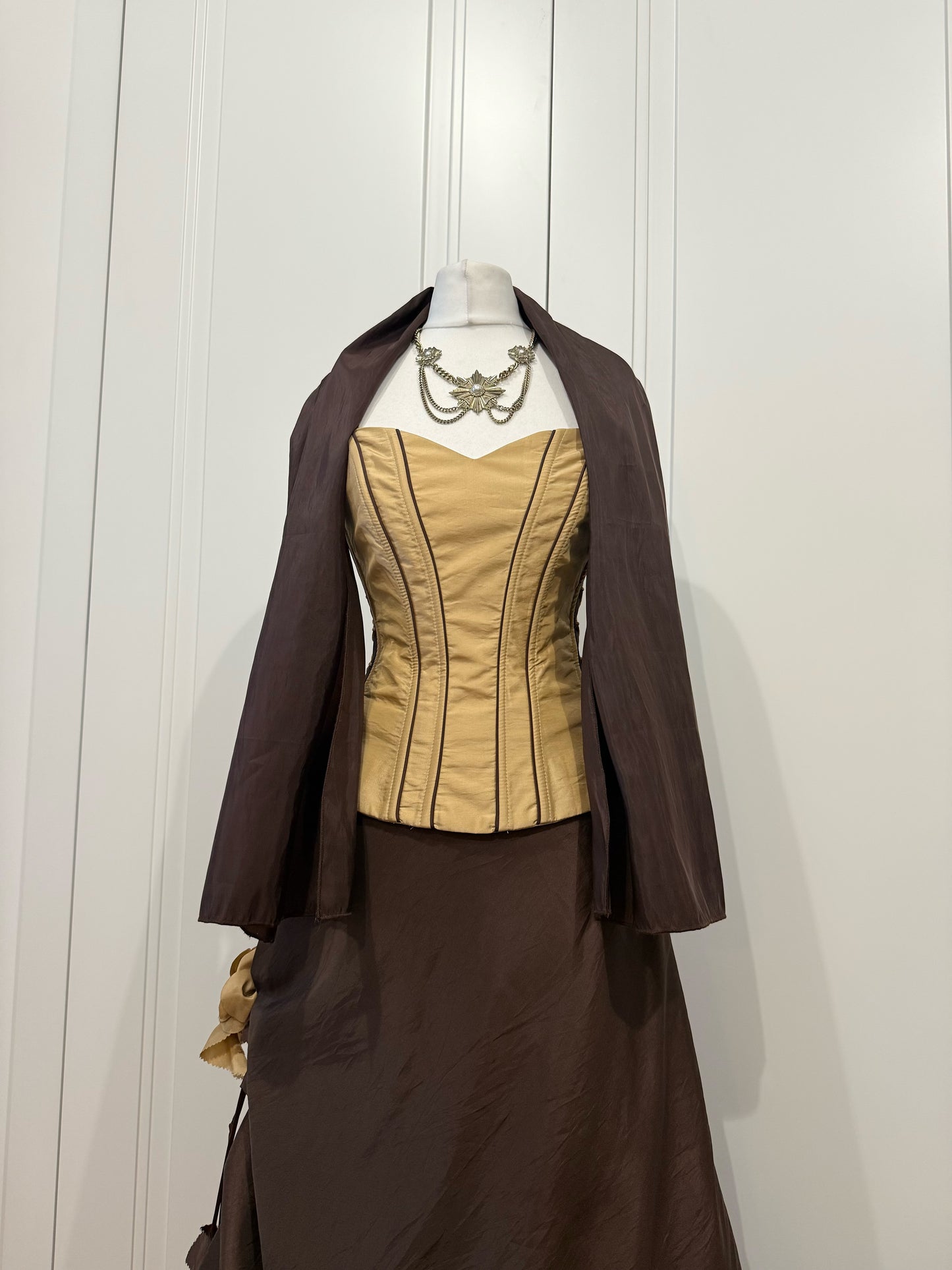 Brown & Mustard Ball Gown with Shawl
