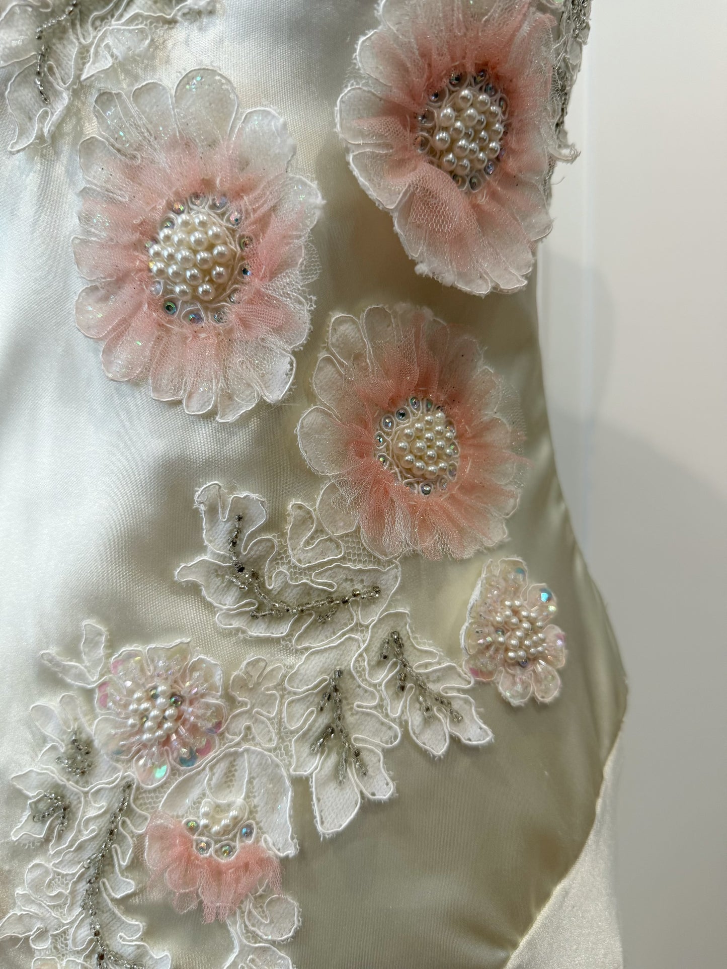 Champagne Satin Floral Mermaid Dress