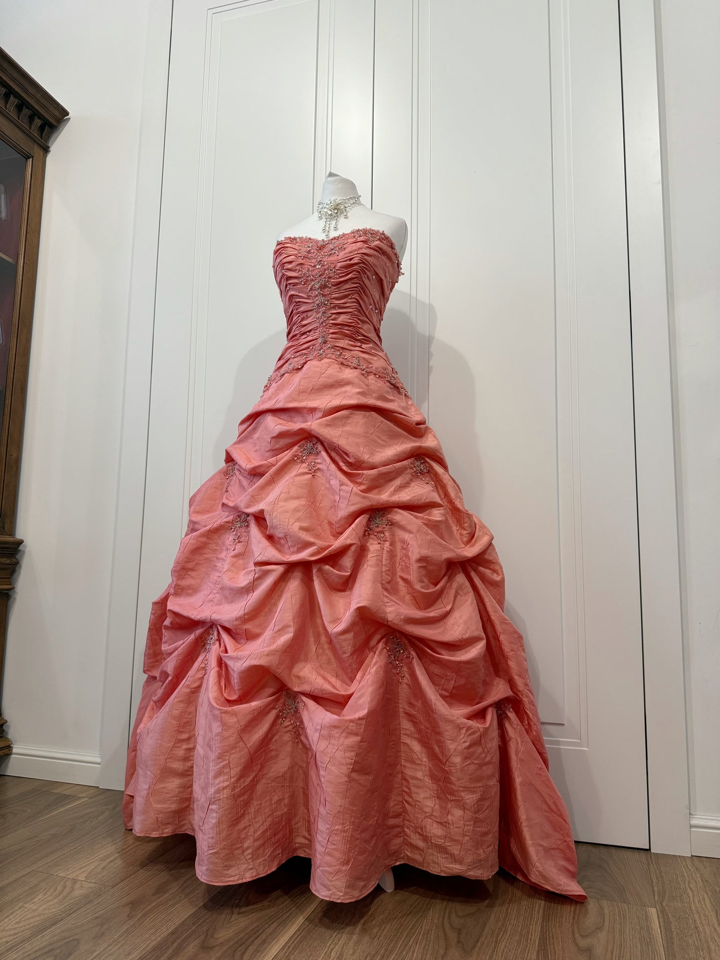 Coral Pink Embellished Ball Dress