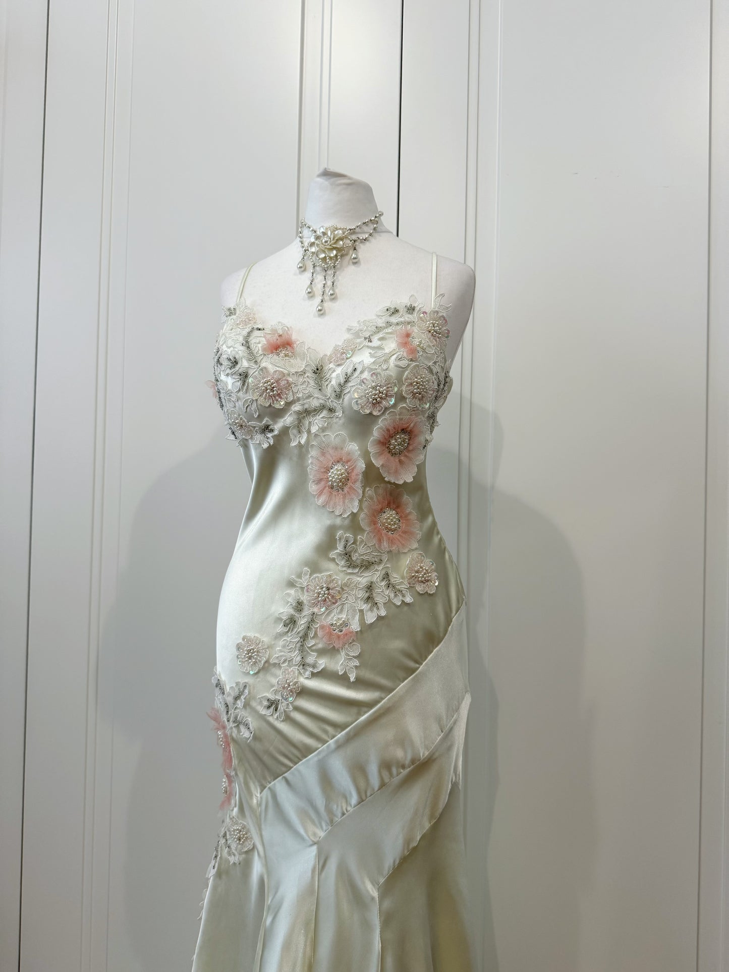 Champagne Satin Floral Mermaid Dress