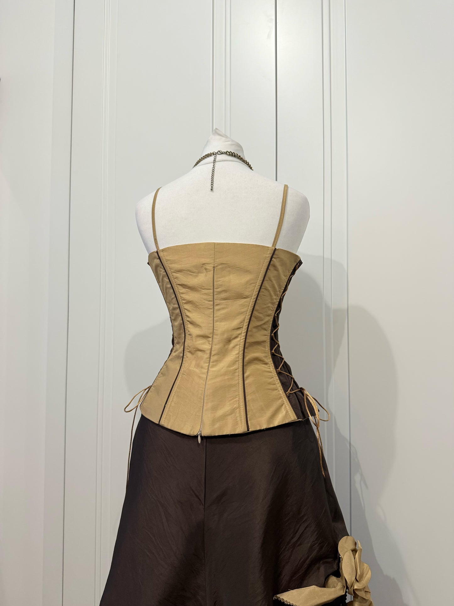 Brown & Mustard Ball Gown with Shawl