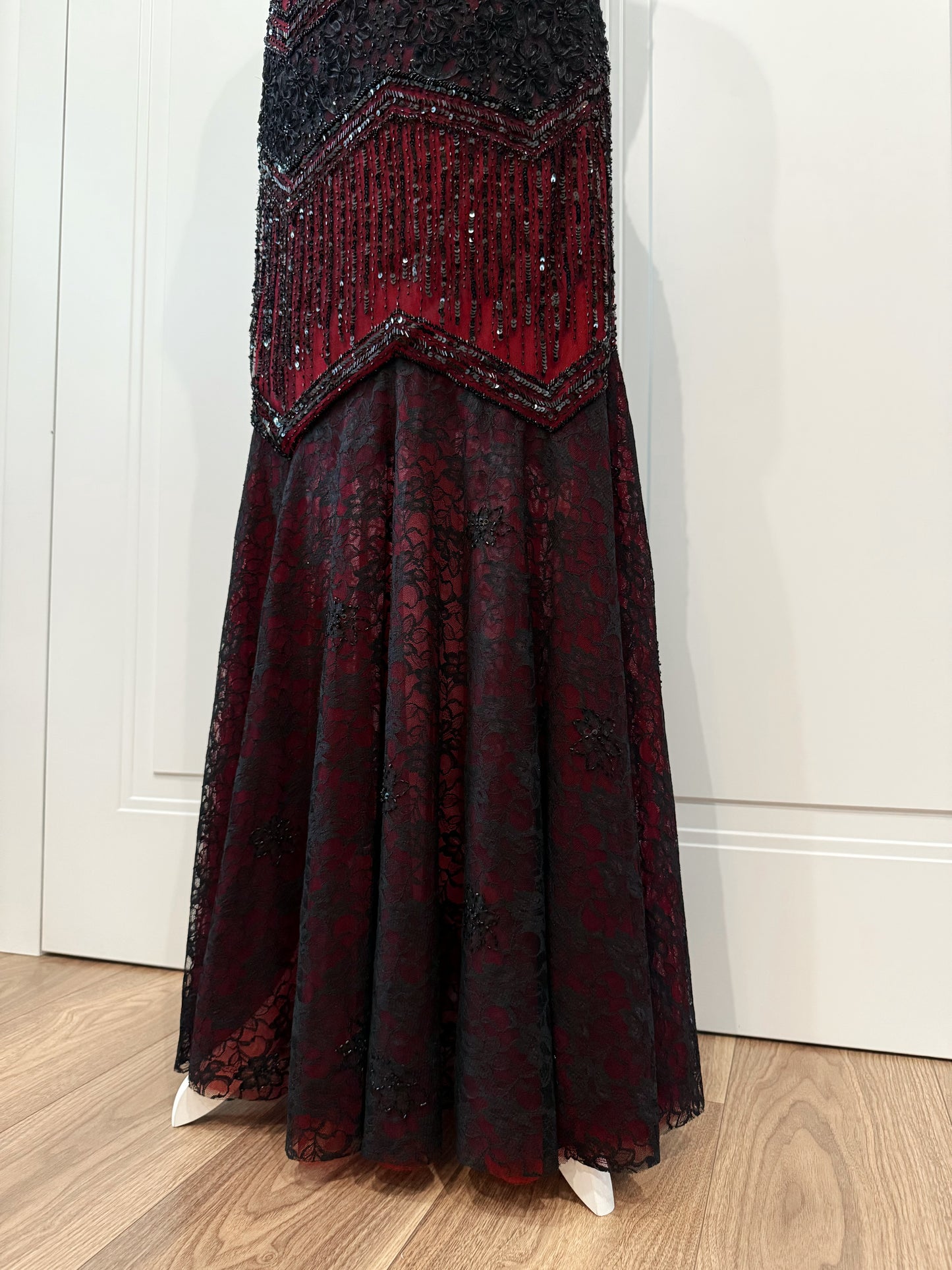 Vintage Burgundy & Black Beaded Vampire Dress