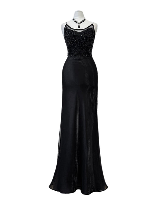 Vintage Black Beaded Evening Dress