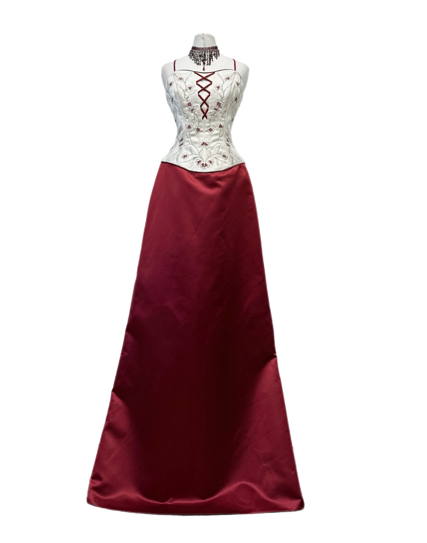 Burgundy & Cream Long Embroidered Dress
