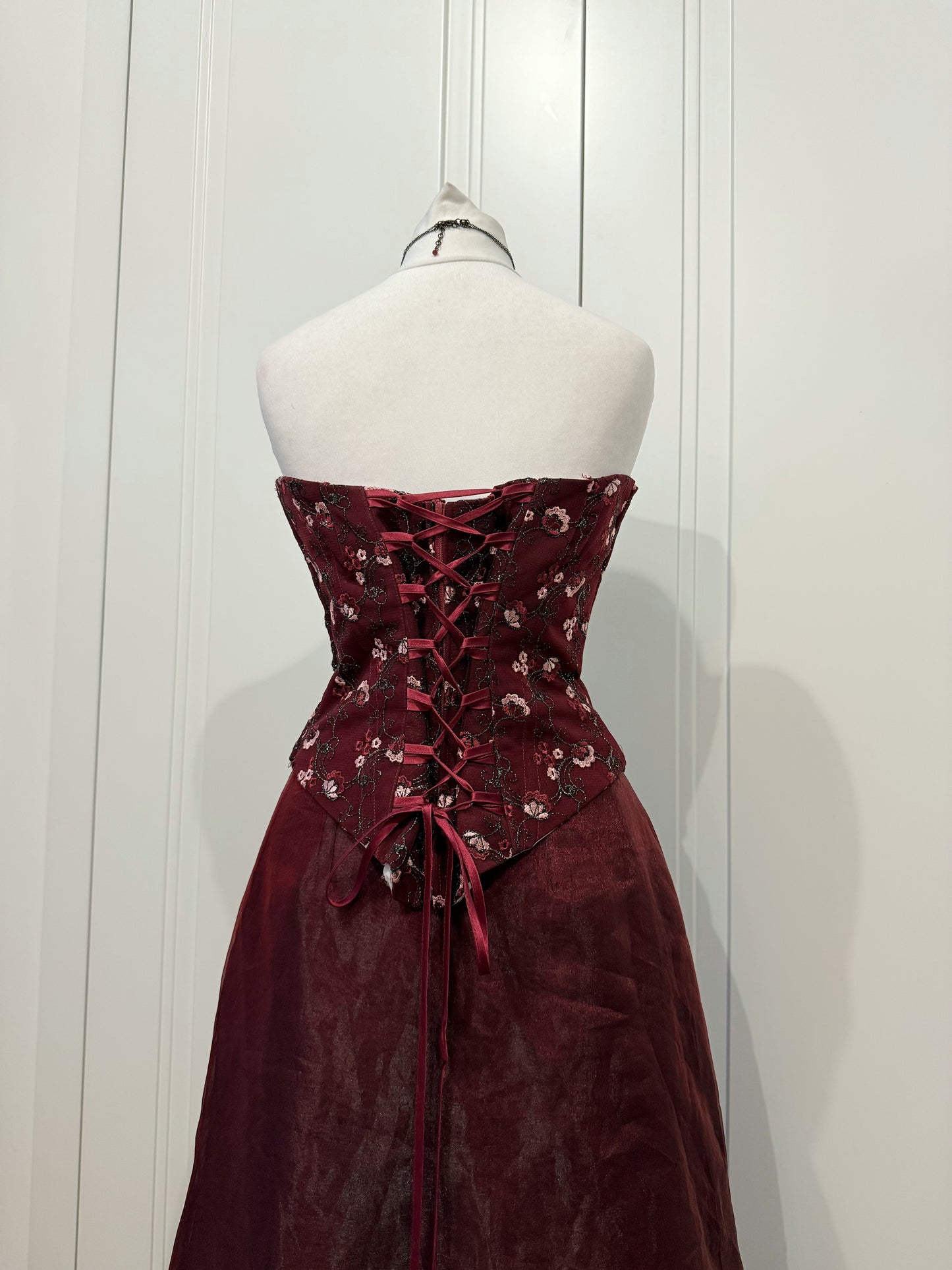 Burgundy Embroidered Maxi Dress Set