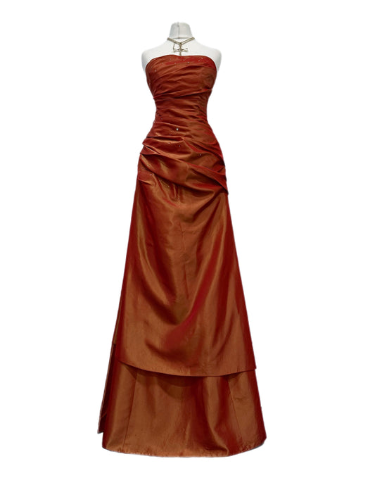 Long orange strapless dress