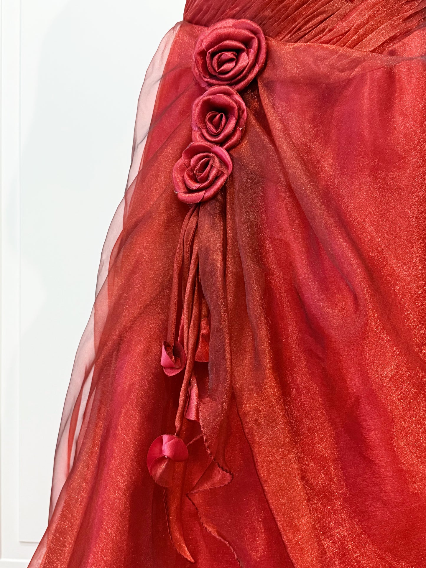Red fluffy maxi dress
