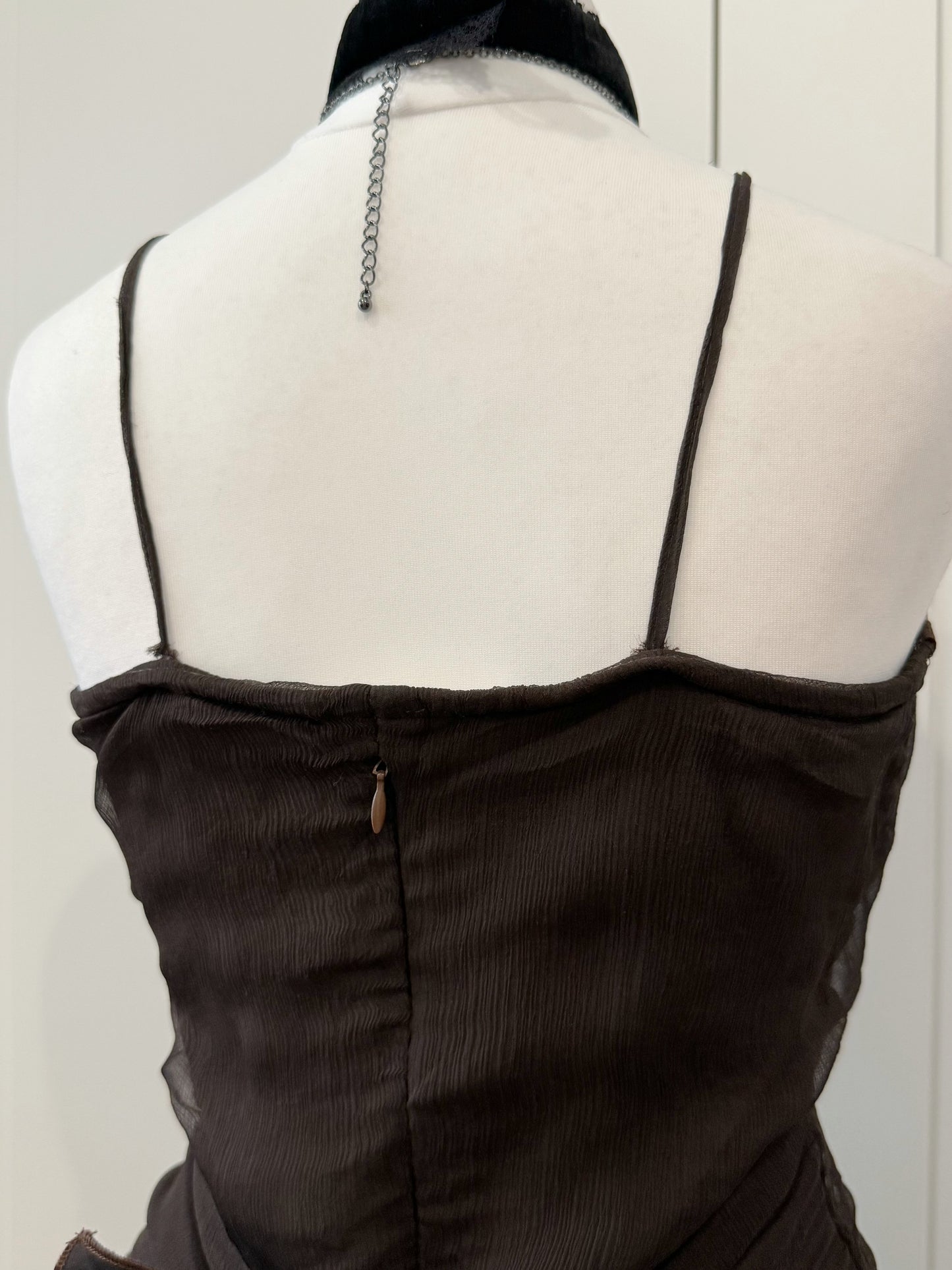 Dark Brown Ruffle Mini Party Dress